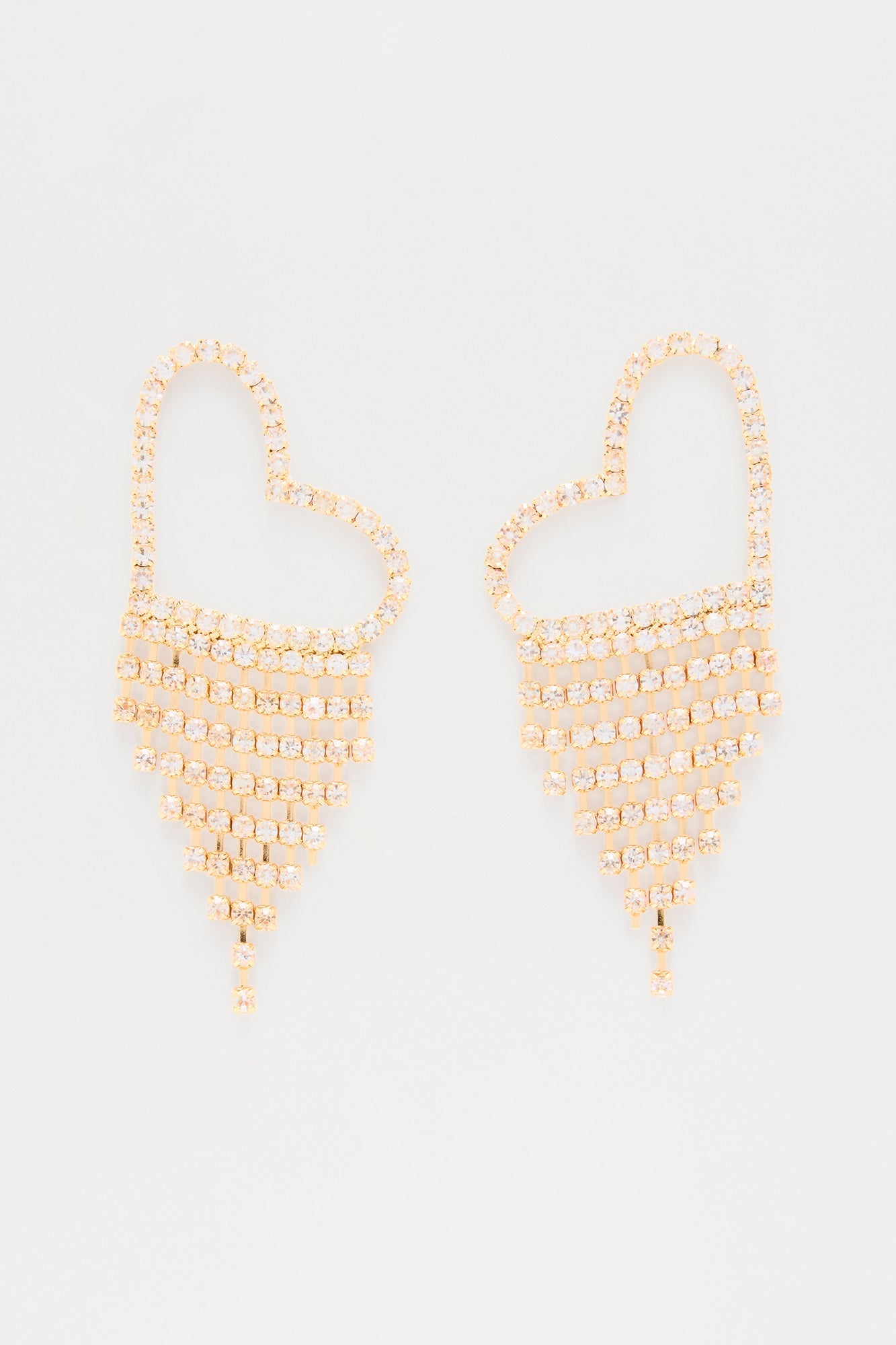 Love Bomb Heart Rhinestone Drop Earrings - Gold