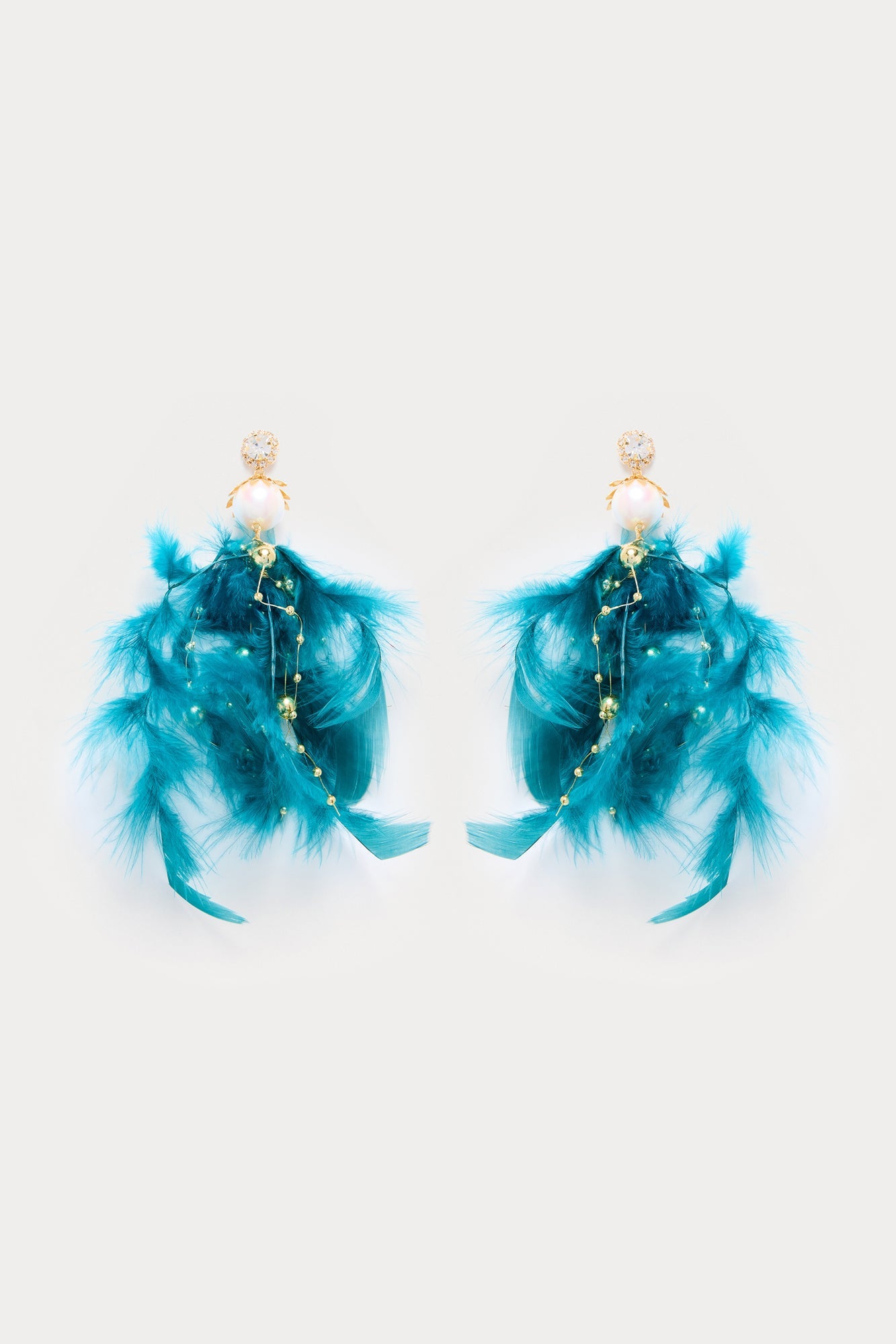Breeze Blossom Feather Drop Earrings - Teal