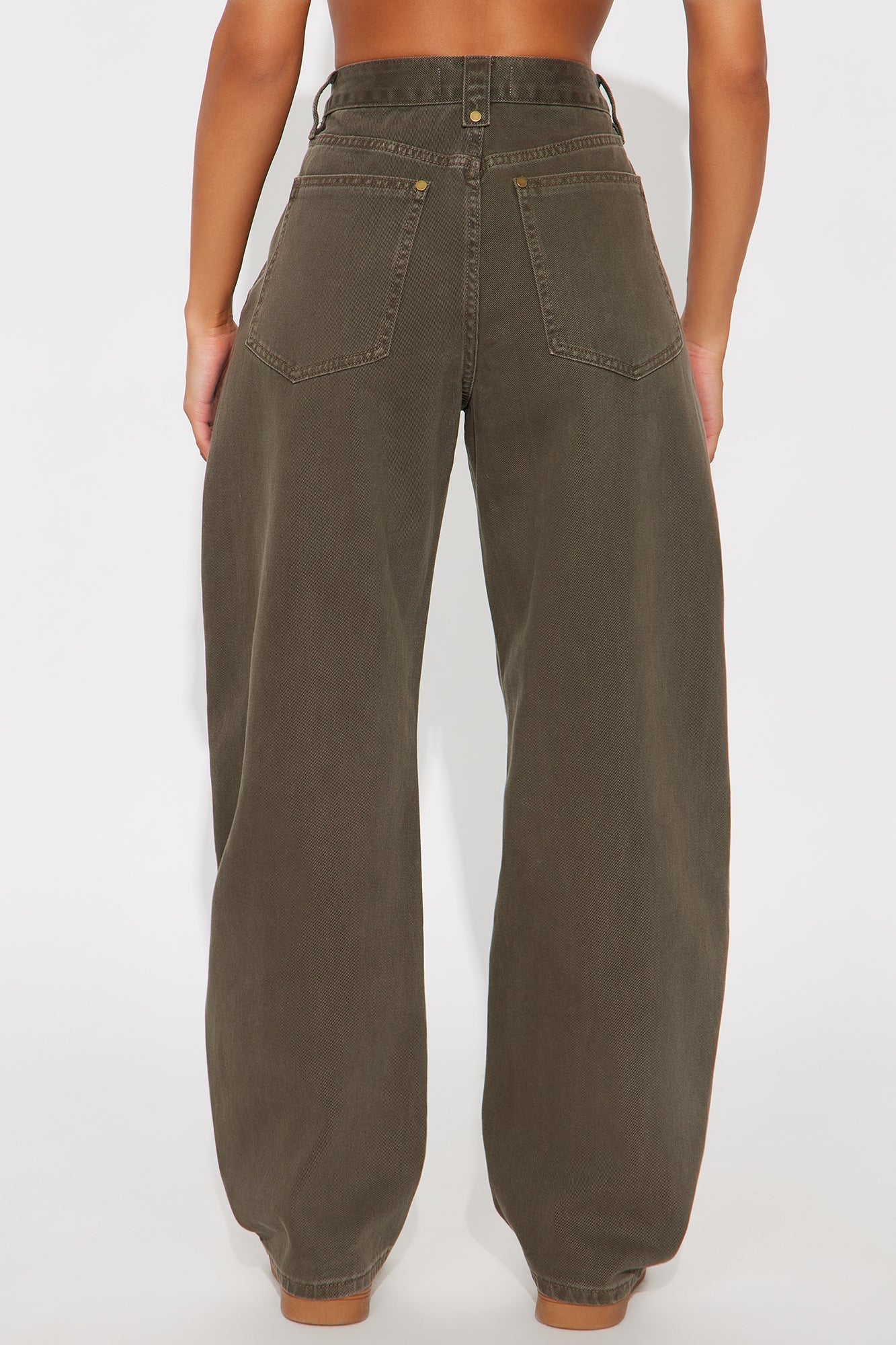 Drinks On Me Barrel Leg Jeans - Olive