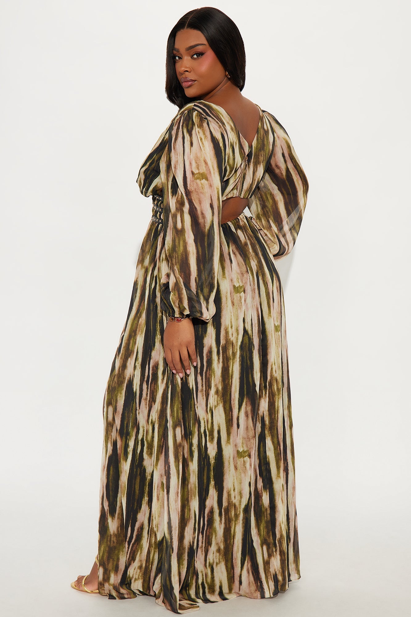 Charming And Dangerous Abstract Maxi Dress - Olive/combo