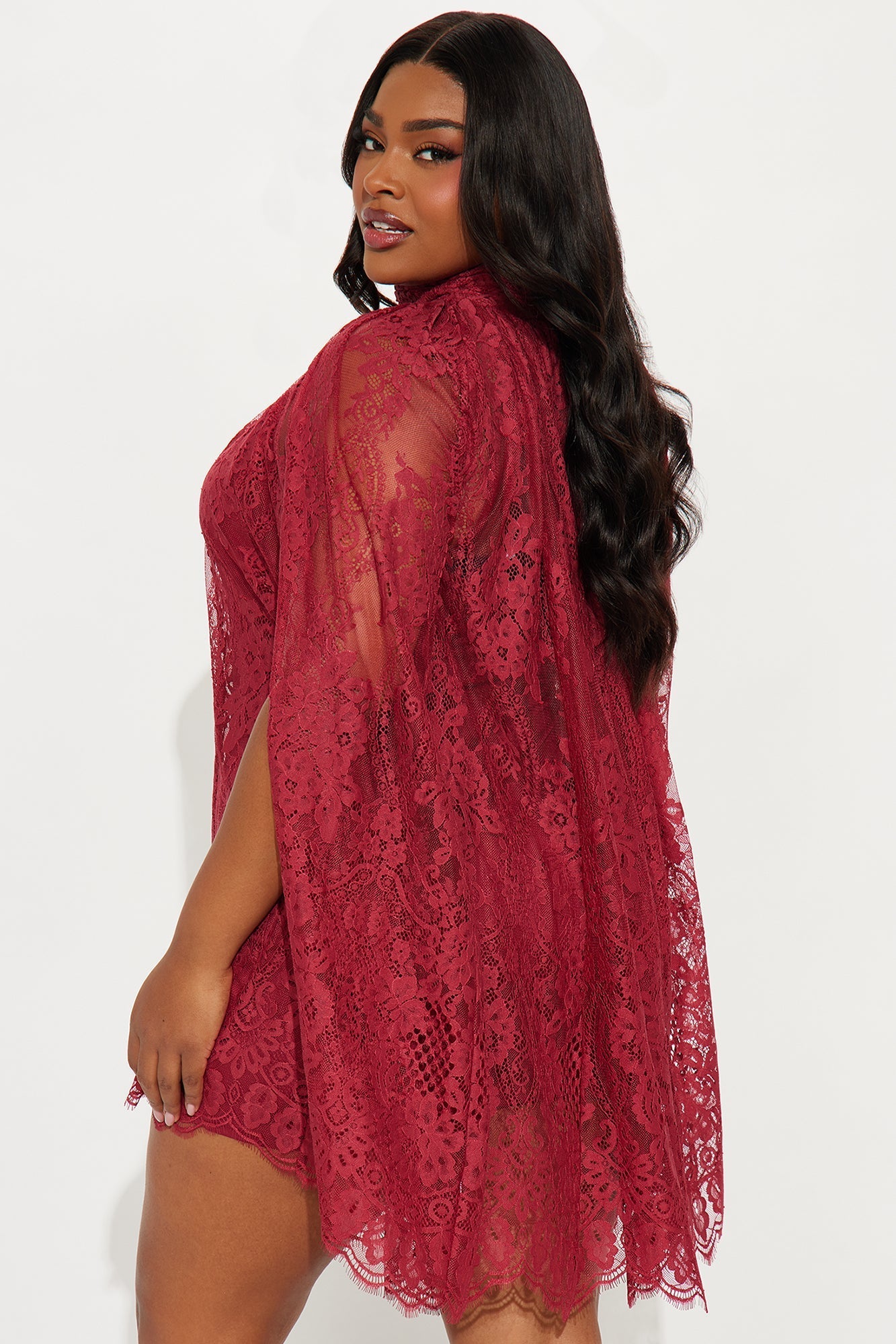 Leah Lace Cape Mini Dress Set - Red