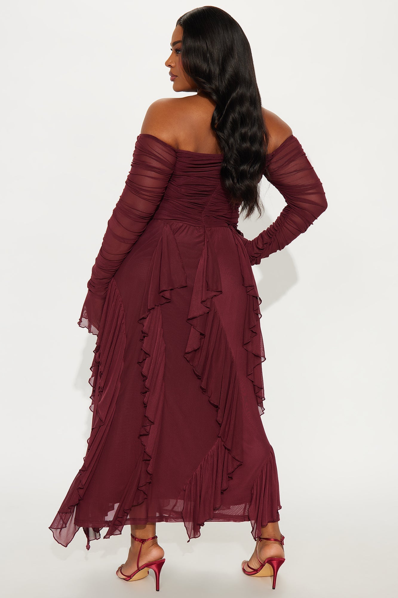 Sweet Honey Mesh Maxi Dress - Burgundy