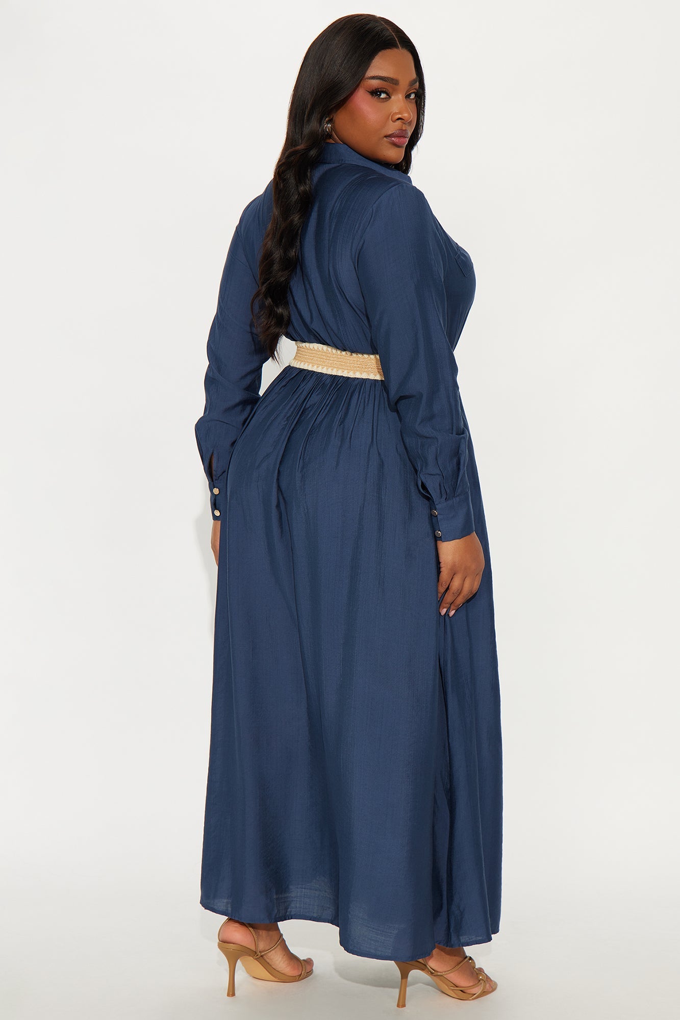 Laurel Linen Long Sleeve Maxi Shirt Dress - Navy