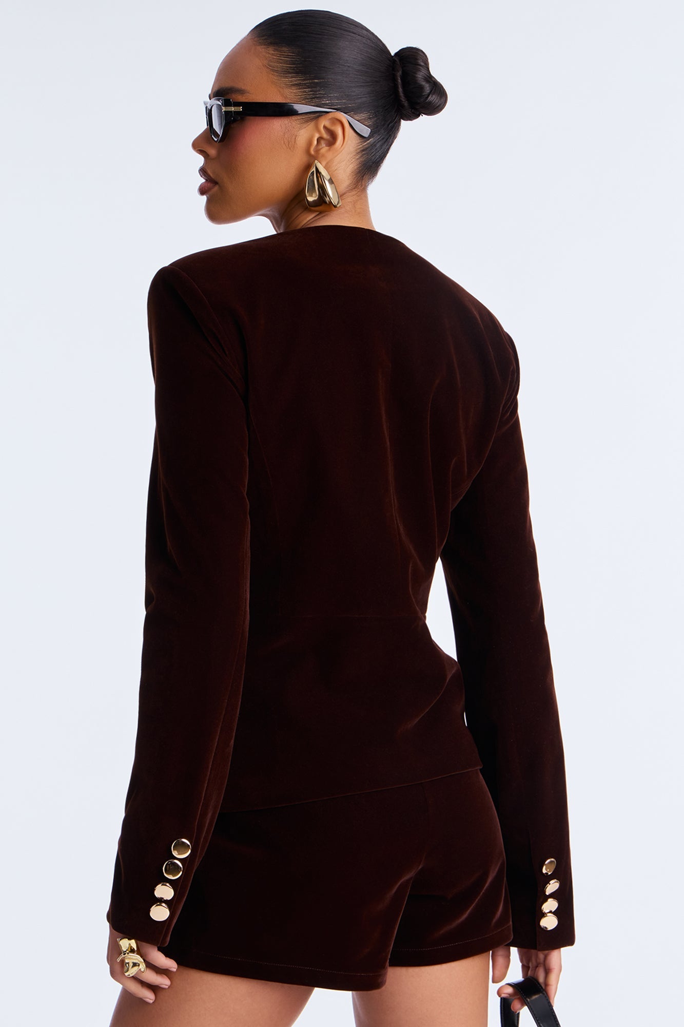 Callie Velvet Blazer Short Set - Chocolate