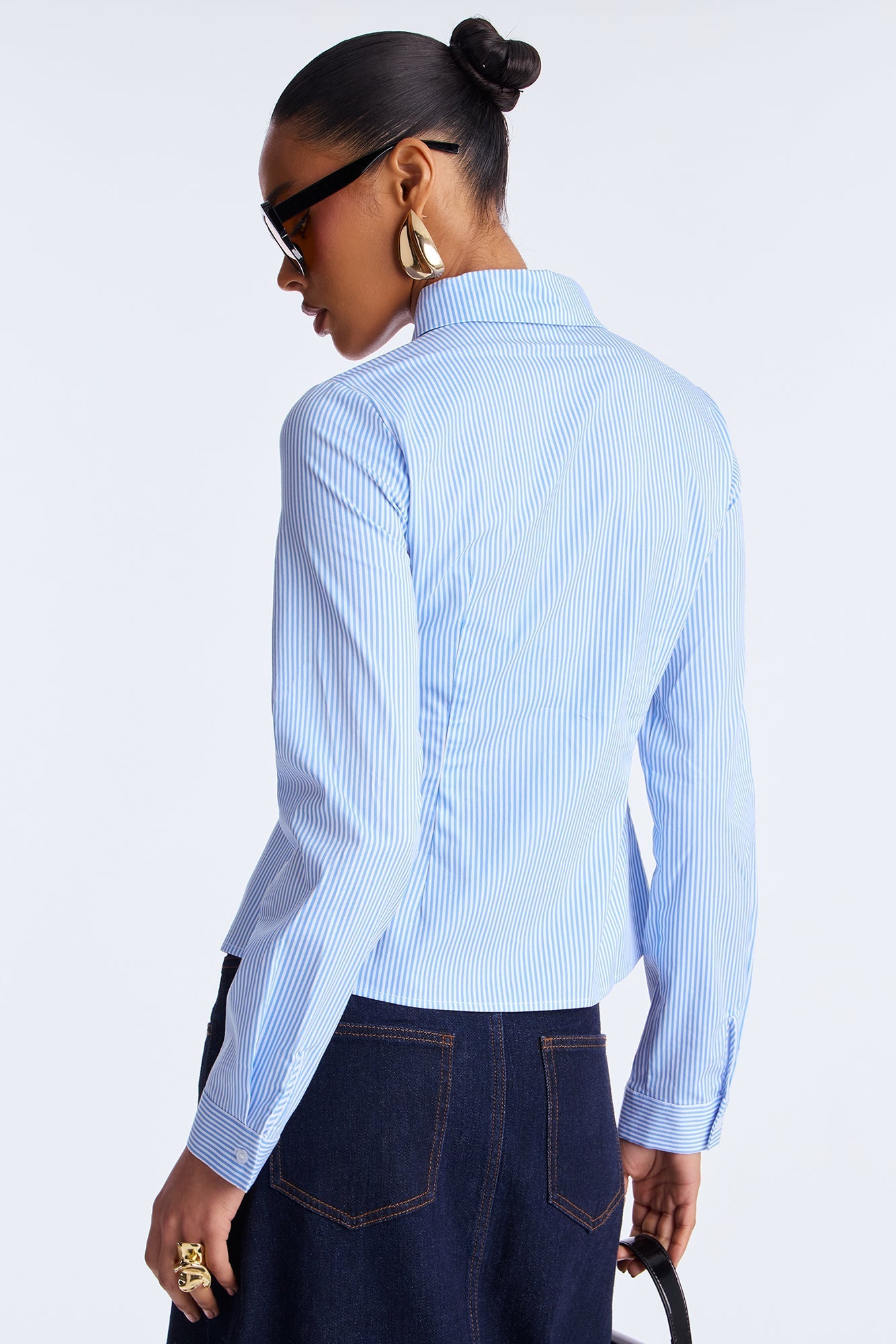 Never Going Back Striped Poplin Shirt - White/Blue