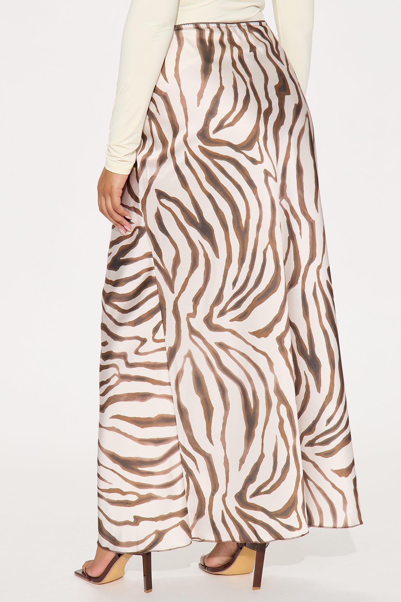 Life's A Jungle Tiger Satin Maxi Skirt - Cream/combo