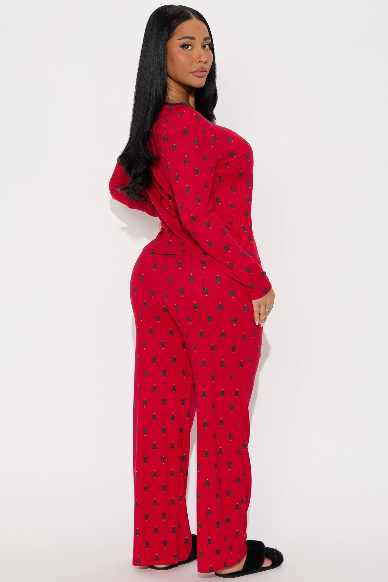 Christmas Trees Pointelle Long Sleeve PJ Pant Set - Red/combo