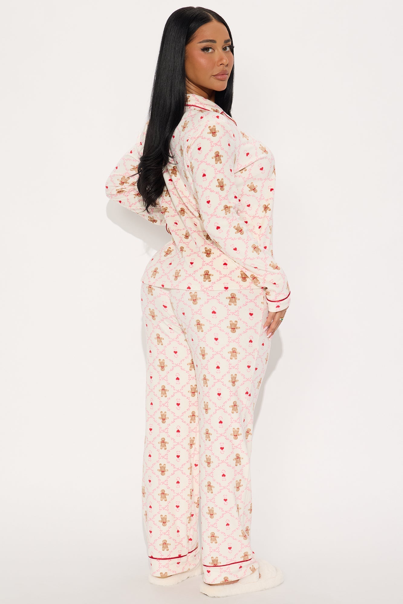 Sweetest Gingerbread Pointelle Long Sleeve PJ Pant Set - Ivory/combo