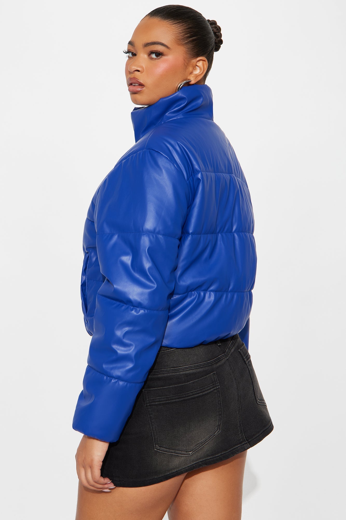 Vixen Faux Leather Puffer Jacket - Royal