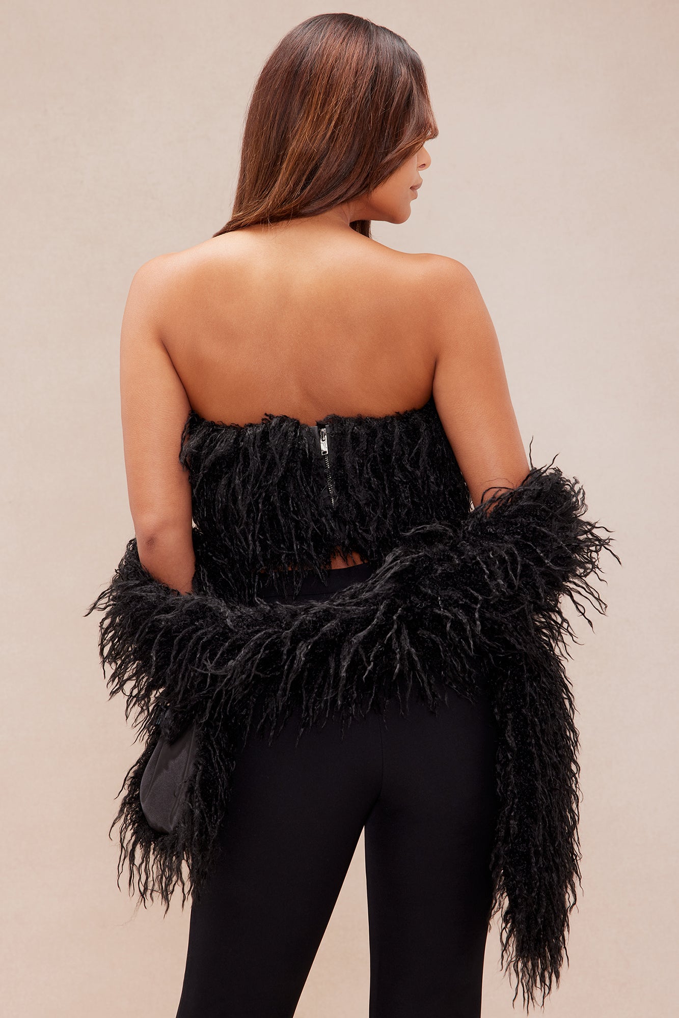 Evelyn Faux Fur Top And Scarf Set - Black