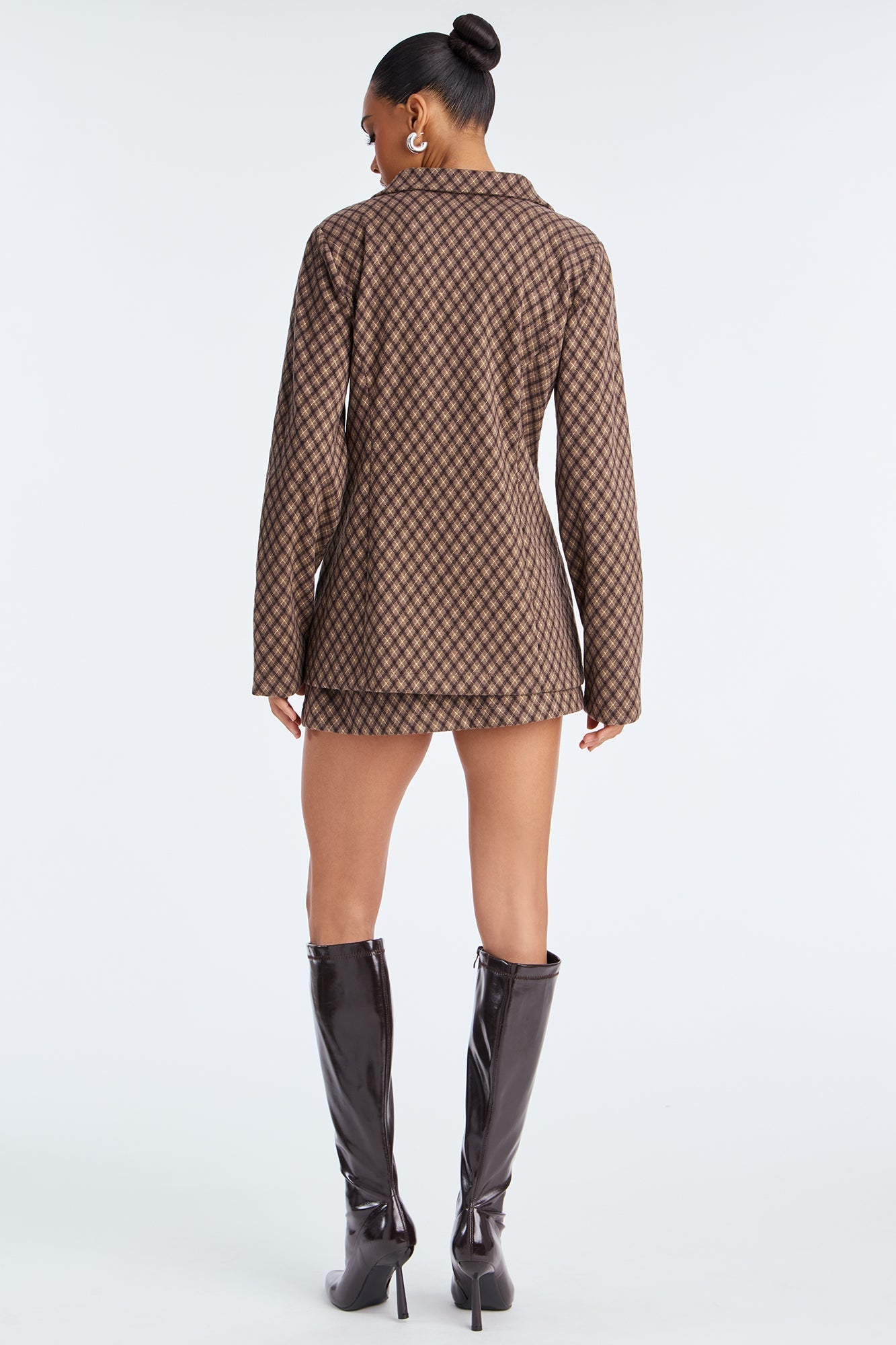 Vivian Plaid Blazer Skirt Set - Brown