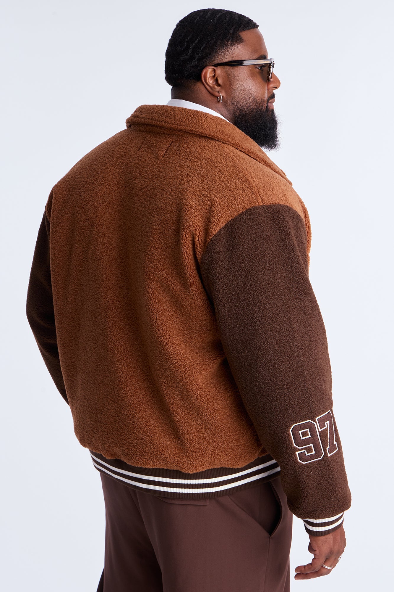 Relaxed Textured New York Sherpa Varsity Jacket - Brown/combo
