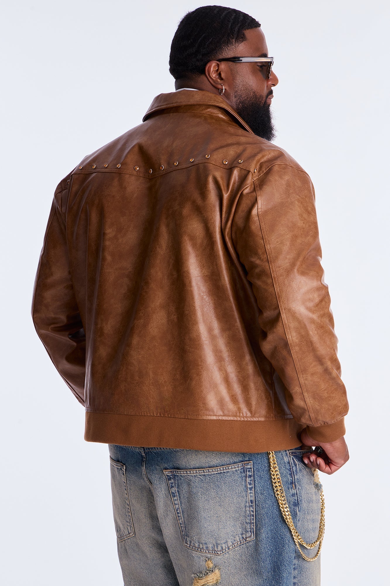 Western Rhinestone Faux Leather Jacket - Brown