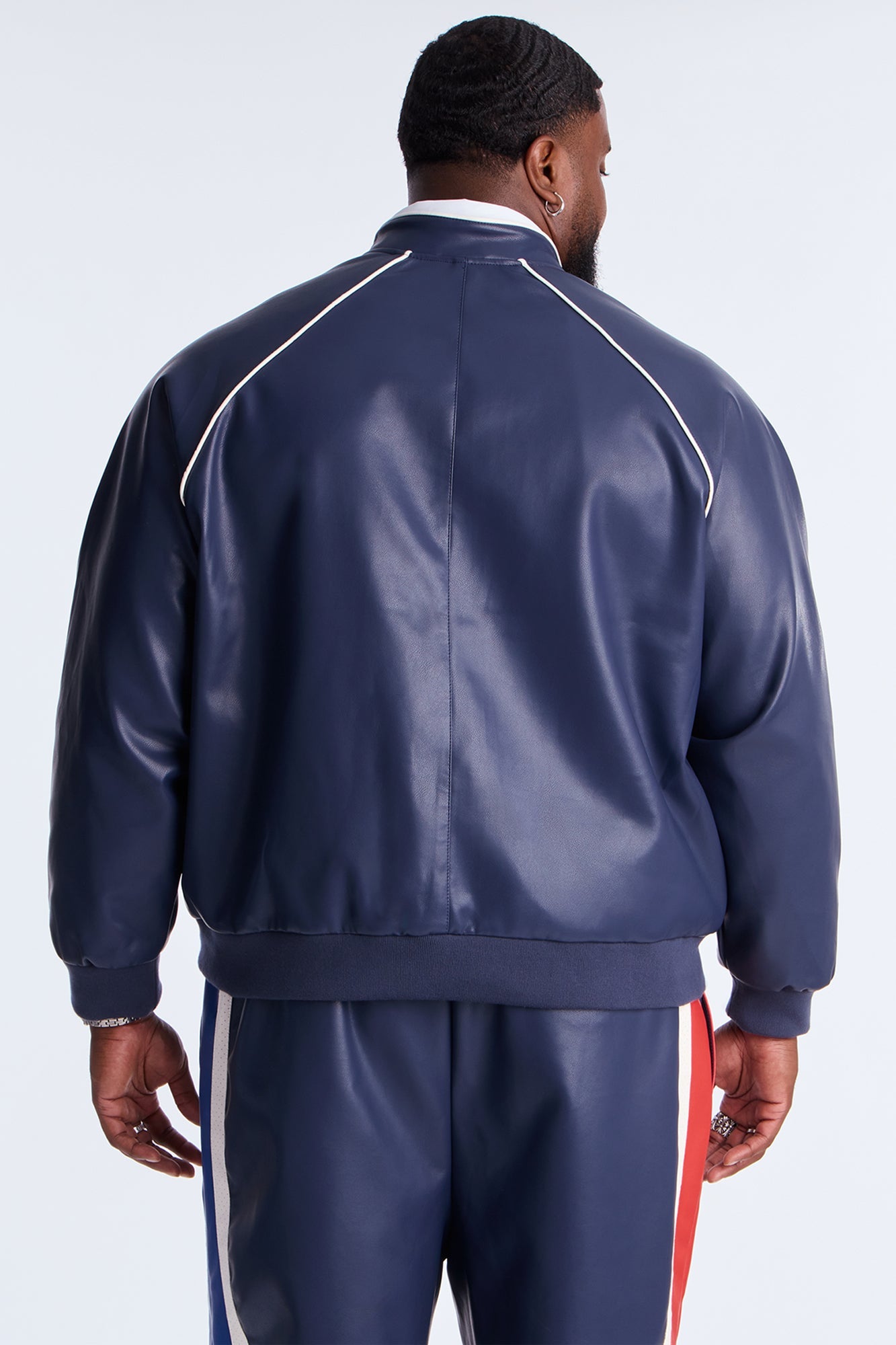 King Faux Leather Moto Bomber Jacket - Navy/combo