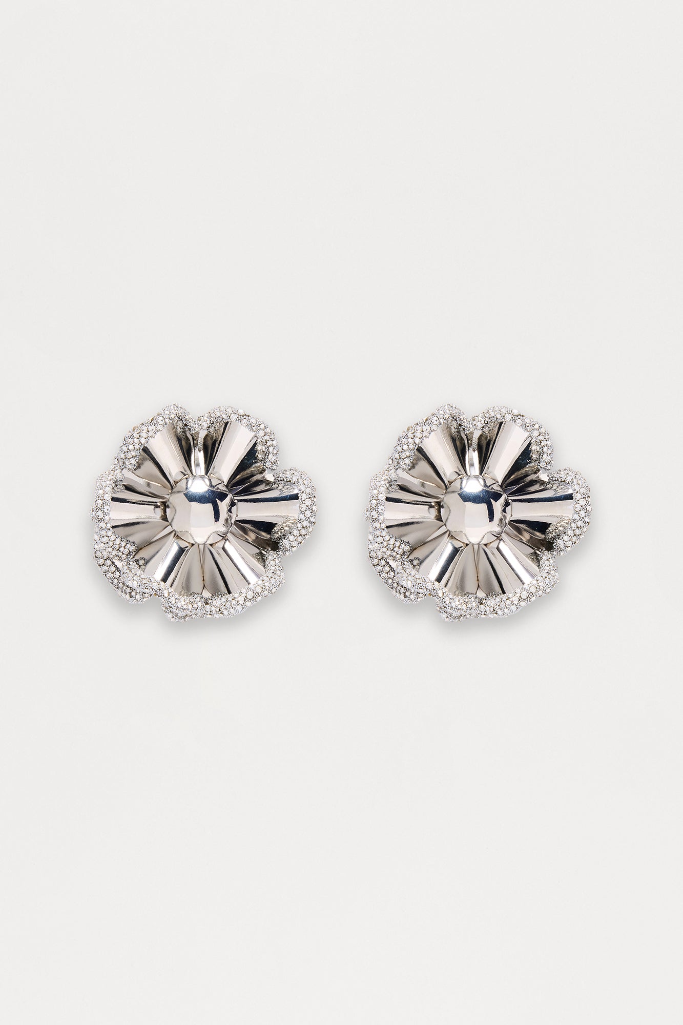 Fantasy Floral Rhinestone Trim Drop Earrings - Silver