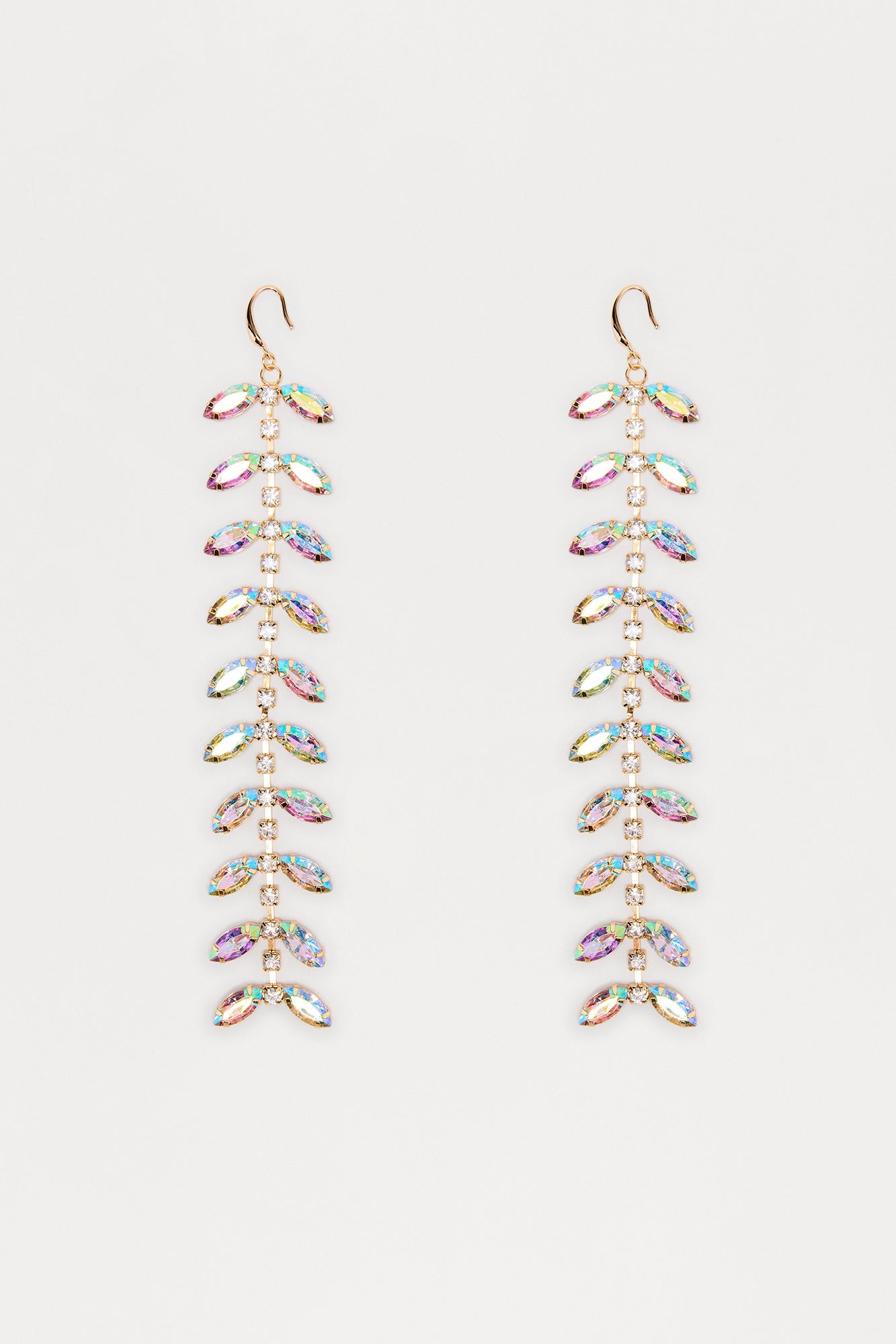 Bloom Line Statement Rhinestone Drop Earrings - Gold/Multi