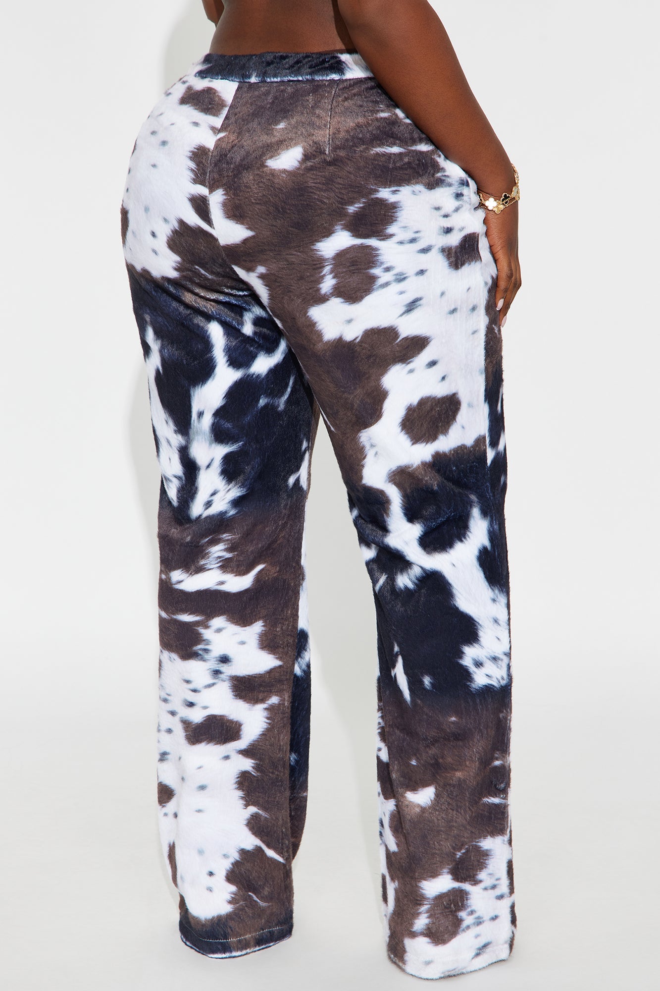 Nathalie Cow Print Faux Fur Straight Leg Pant 33 - Brown/combo