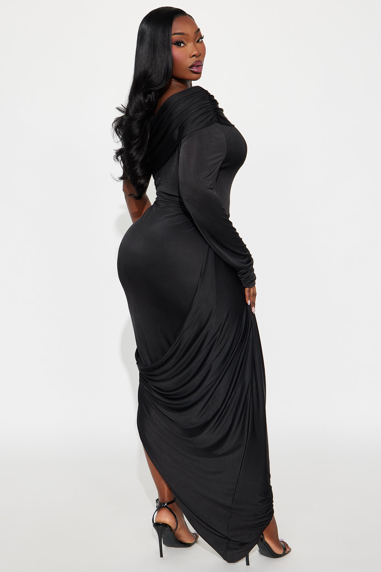 Worth The Wait Draped Maxi Dress - Black