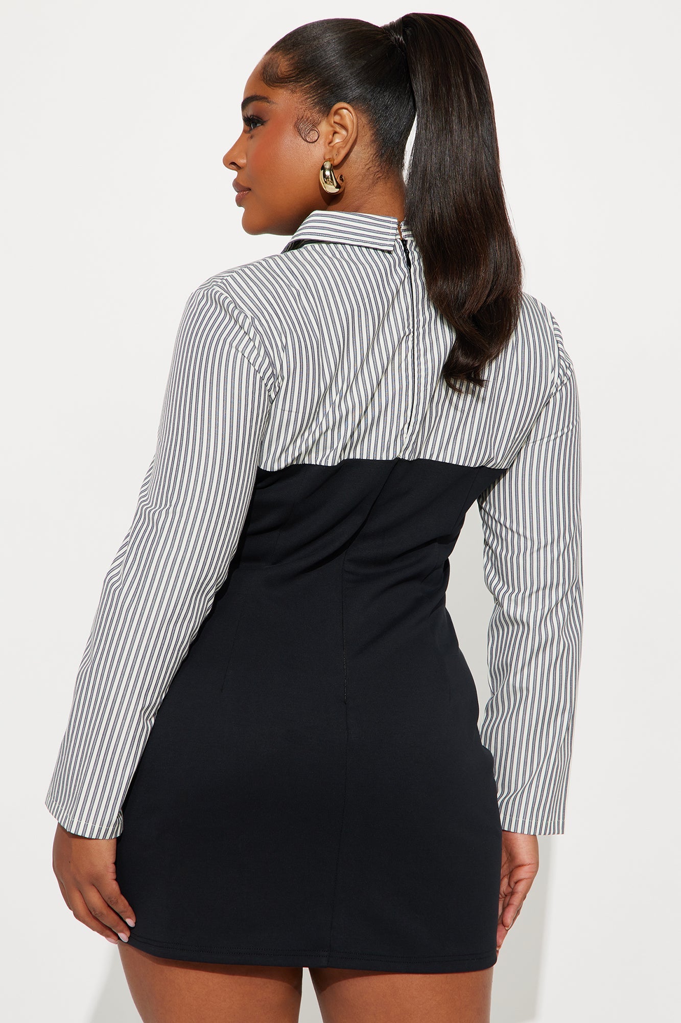 Aviana Collar Shirt Mini Dress - Black/combo