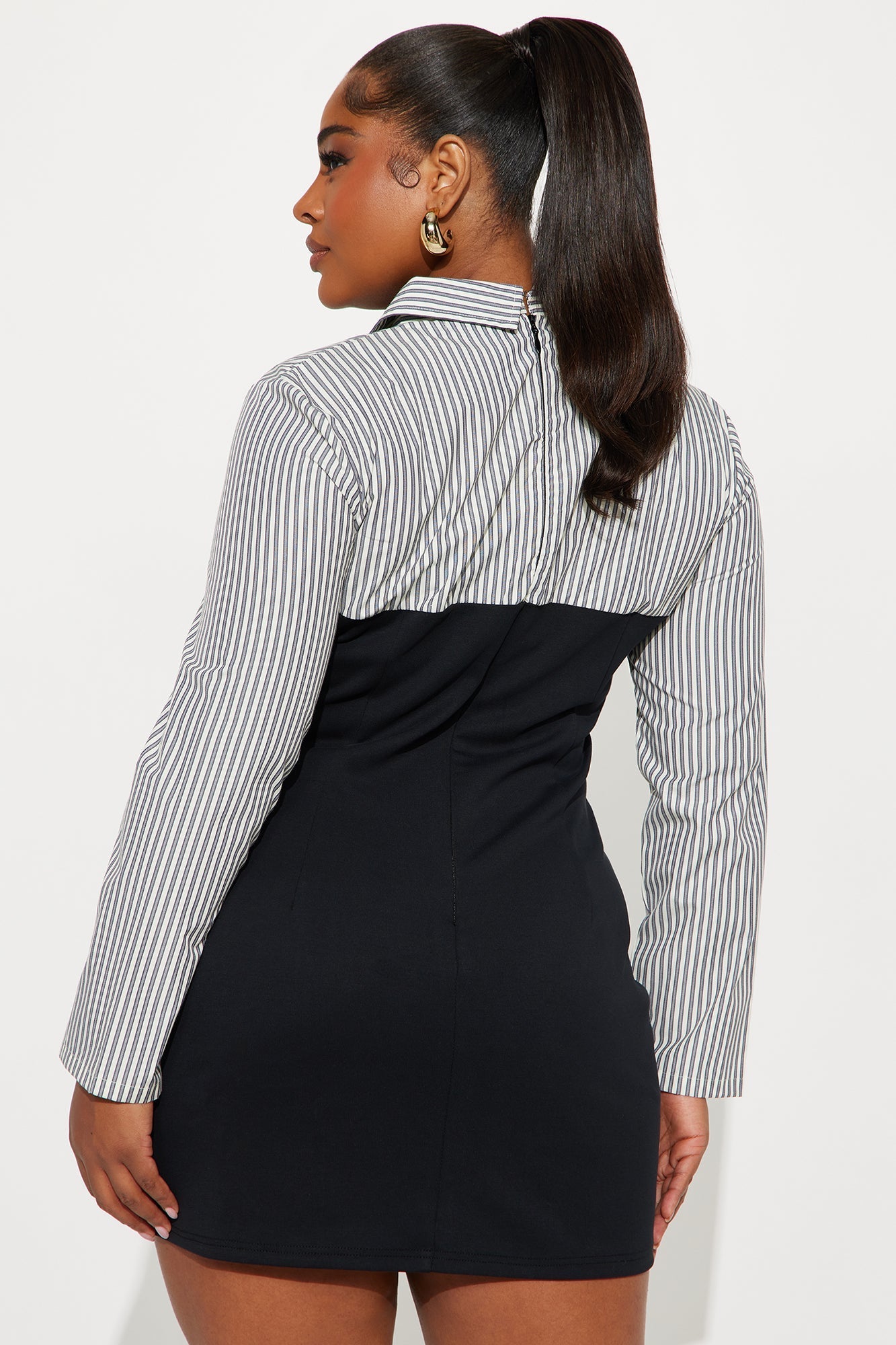 Aviana Collar Shirt Mini Dress - Black/combo