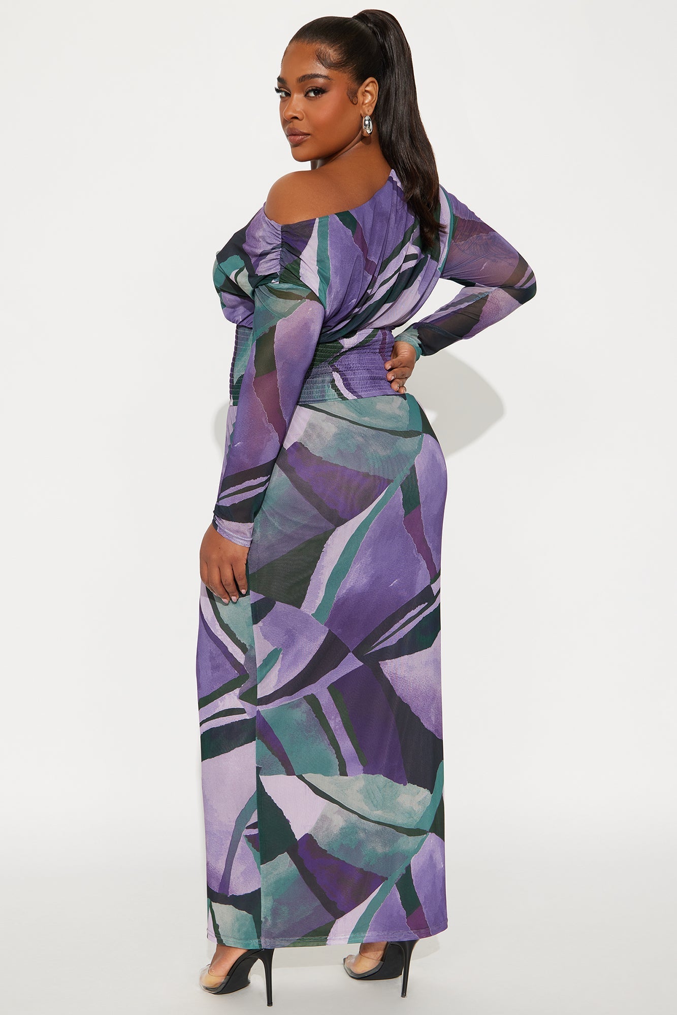 Tammy Abstract Mesh Maxi Dress - Purple/combo