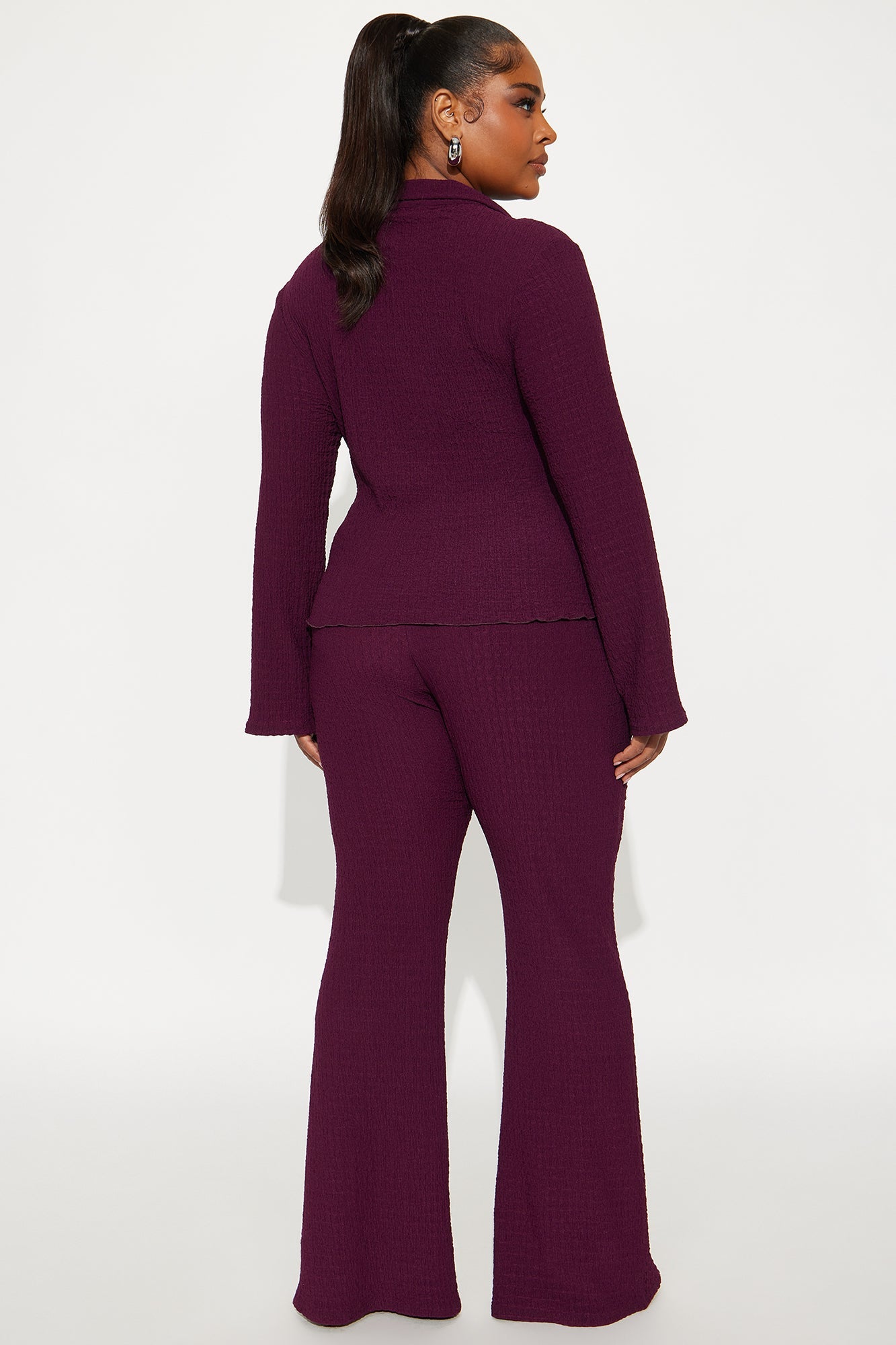 Kiara Textured Pant Set - Eggplant