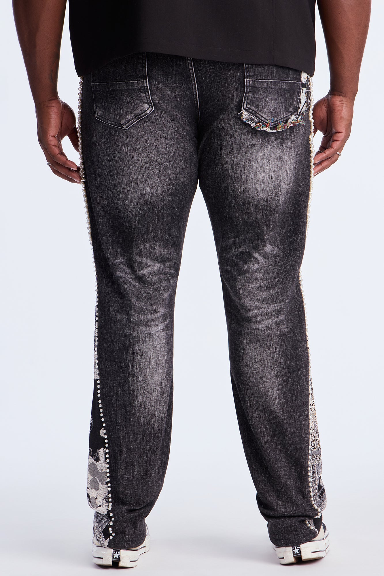 Straight Pearl Panel Tapestry Jean - Black Wash