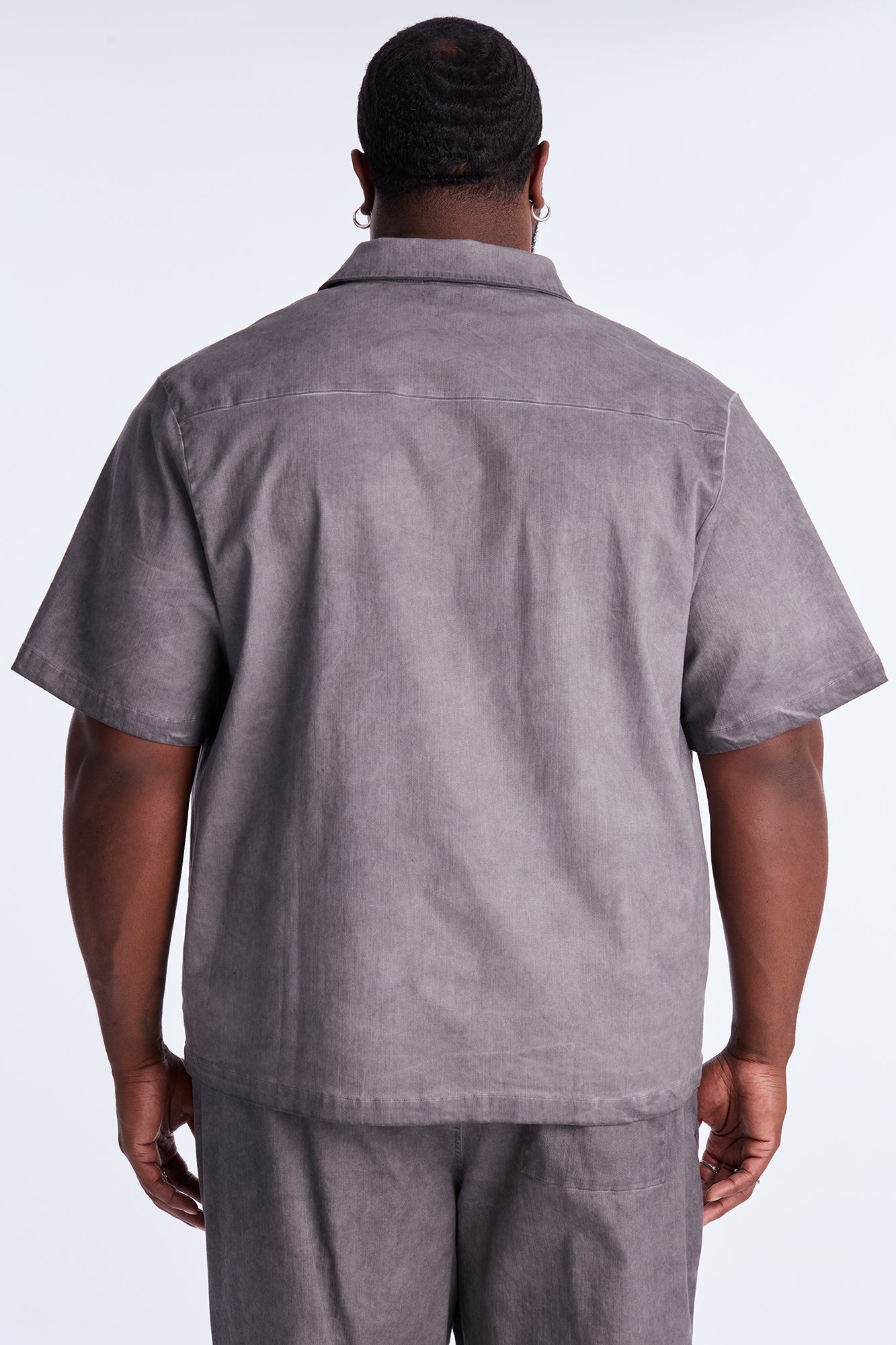 Faded Out Short Sleeve Button Up Shirt - Grey