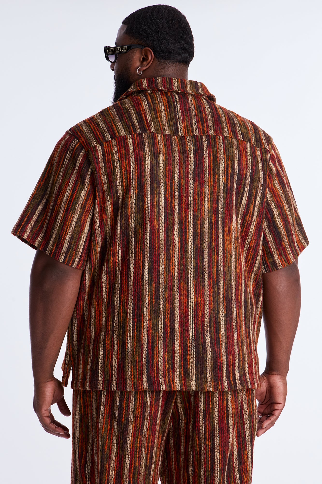 Melange Yarn Closed Closed Collar Short Sleeve Shirt - Brown/combo