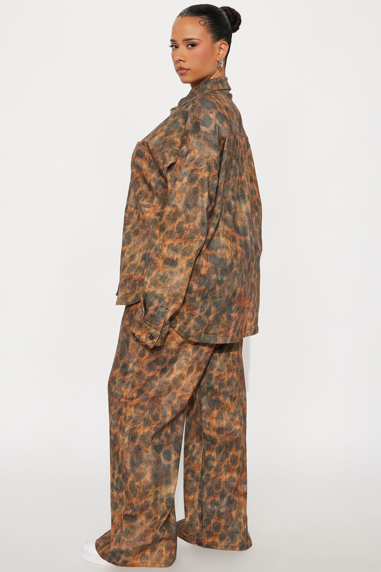 Hot Spots Leopard Shacket Pant Set - Brown/combo