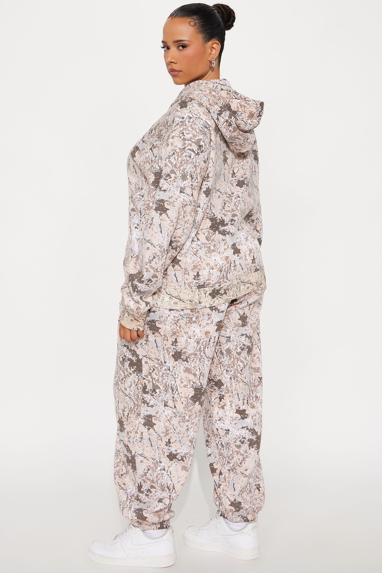 Carol Camo Zip Up Hoodie Pant Set - Taupe/combo