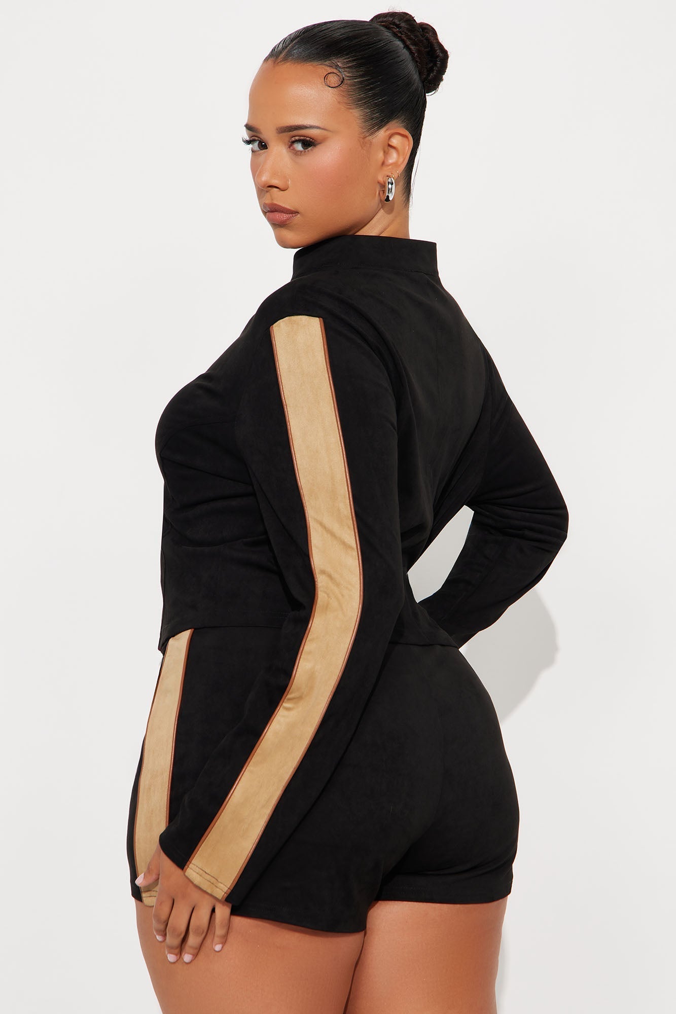 So Chic Faux Suede Jacket Short Set - Black