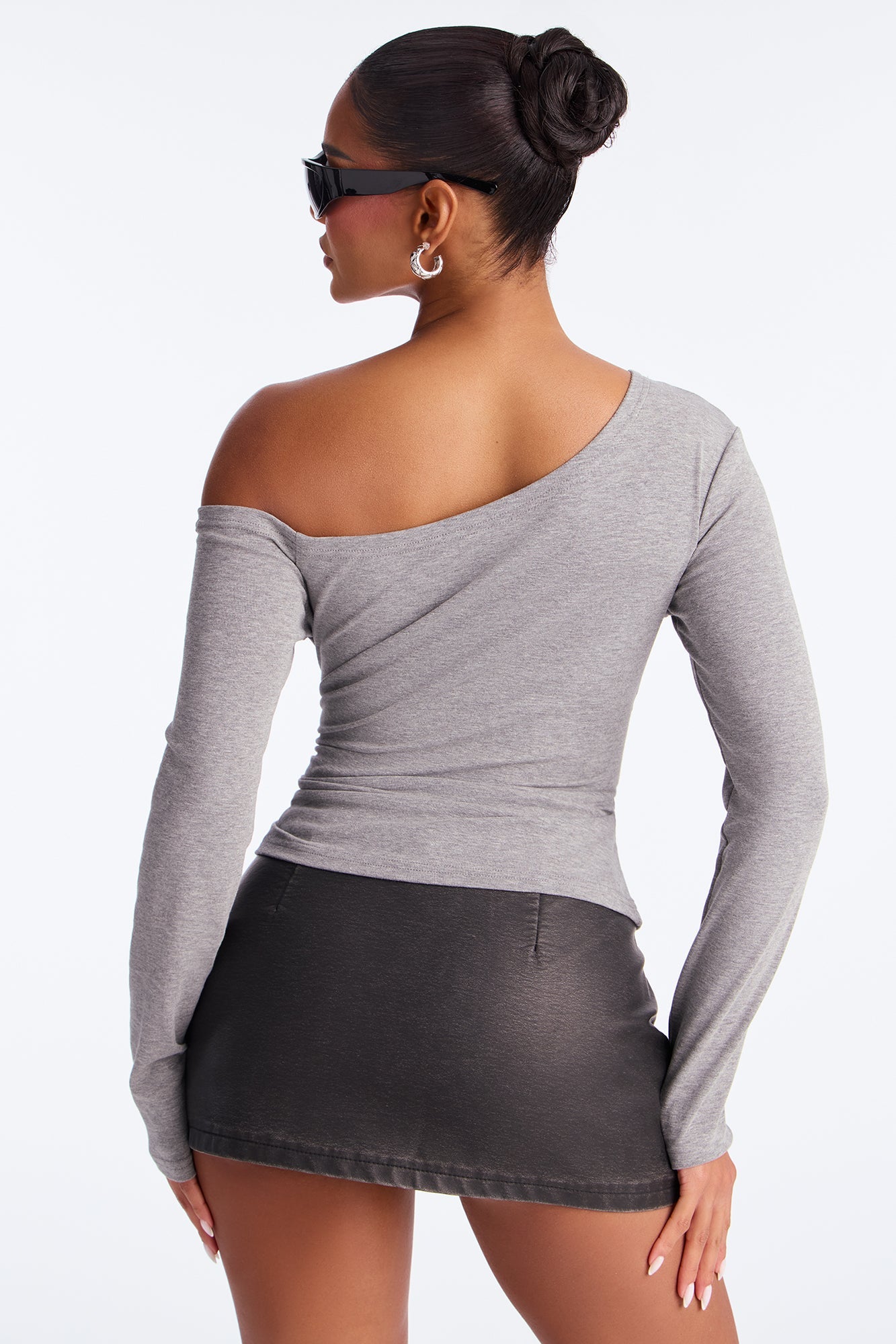 Sassy Player 78 Off Shoulder Top - Grey