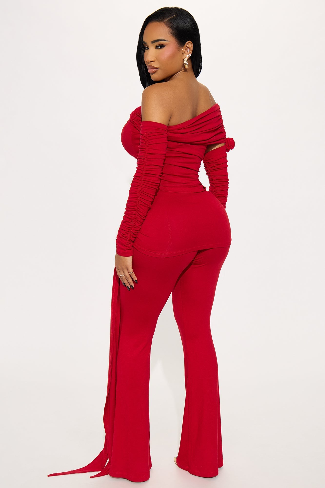 Rebecca Off Shoulder Draped Jumpsuit - Red