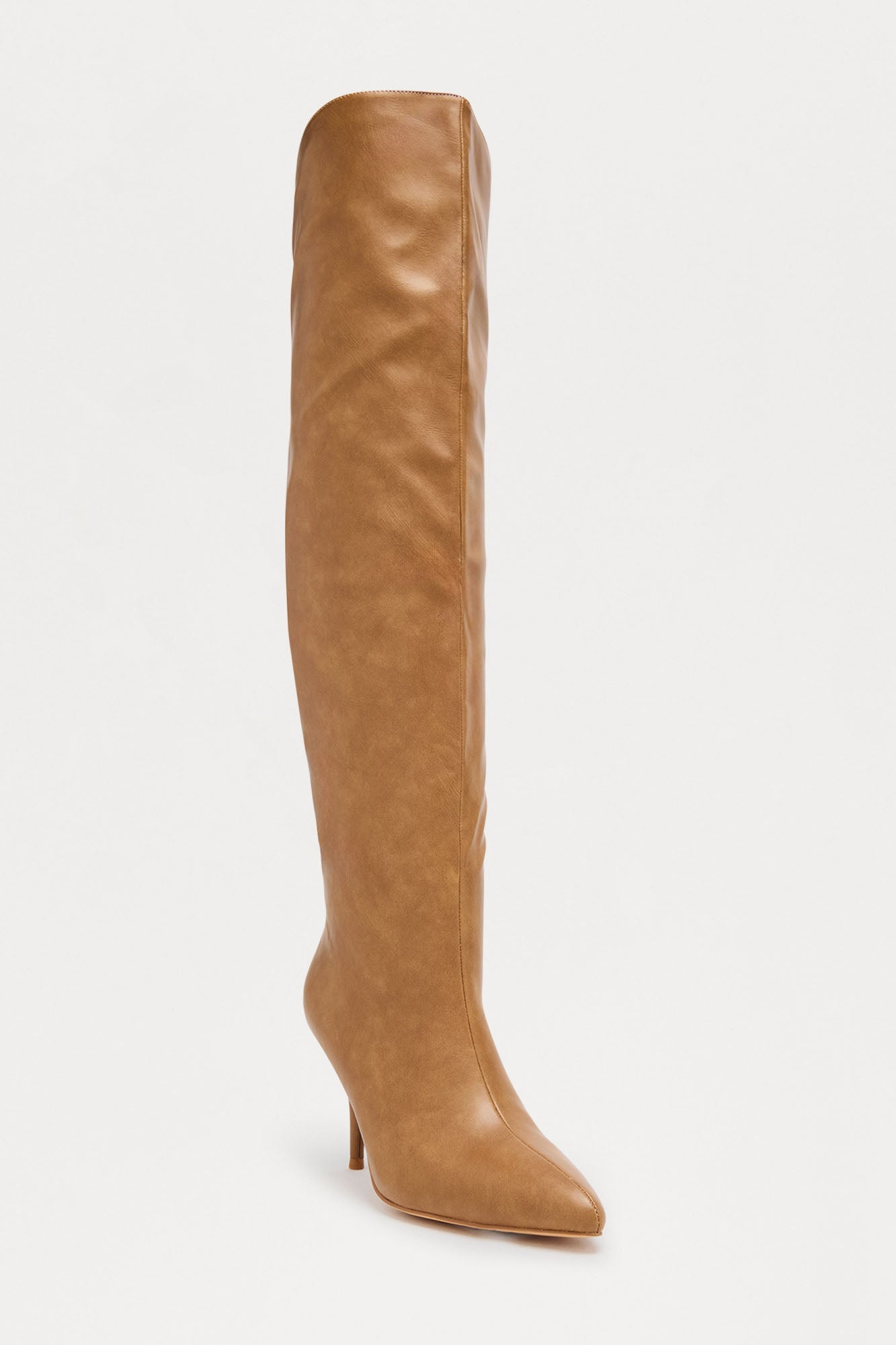 Acer Faux Leather Thigh High Boots - Taupe