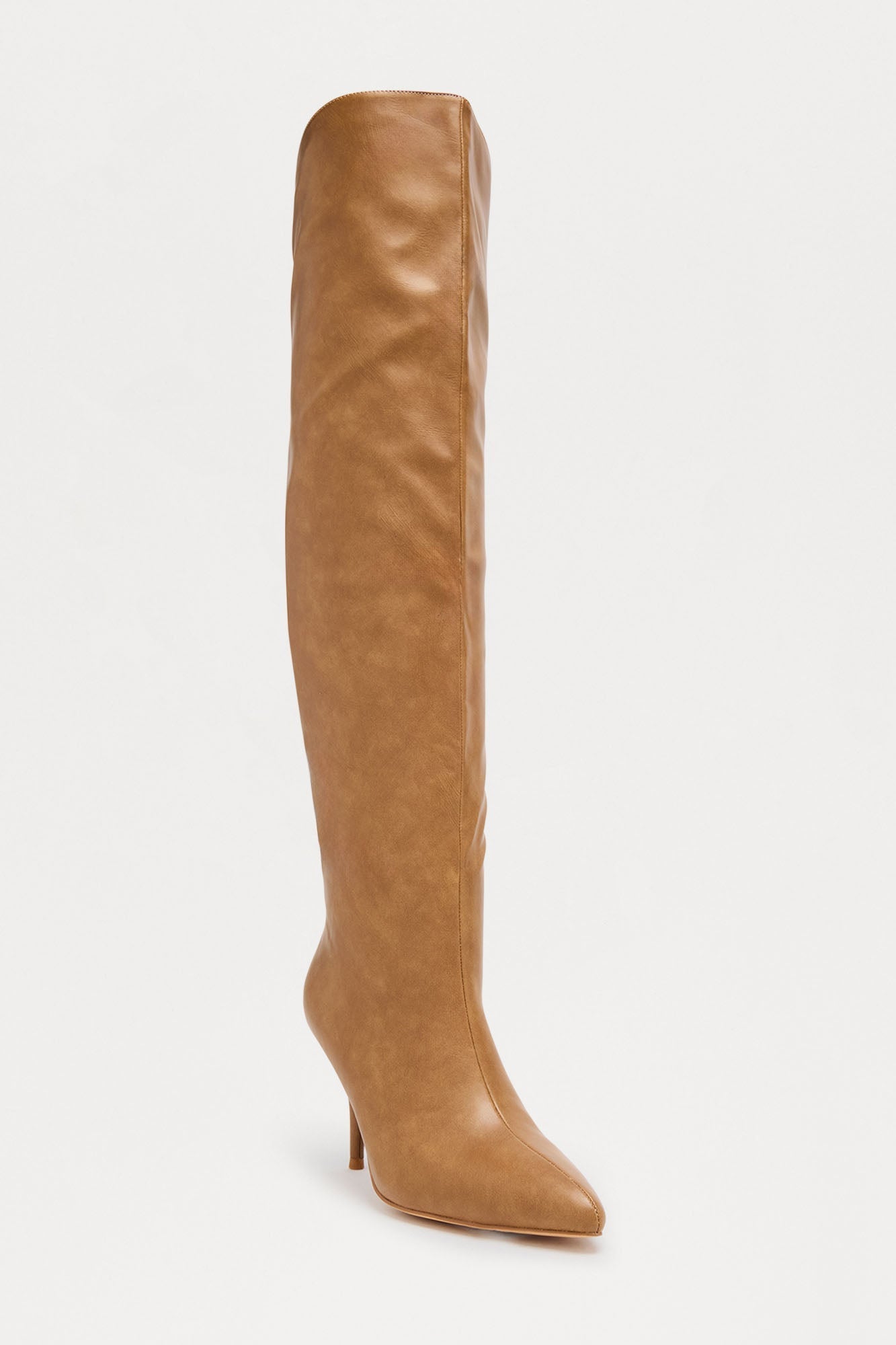 Acer Faux Leather Thigh High Boots - Taupe