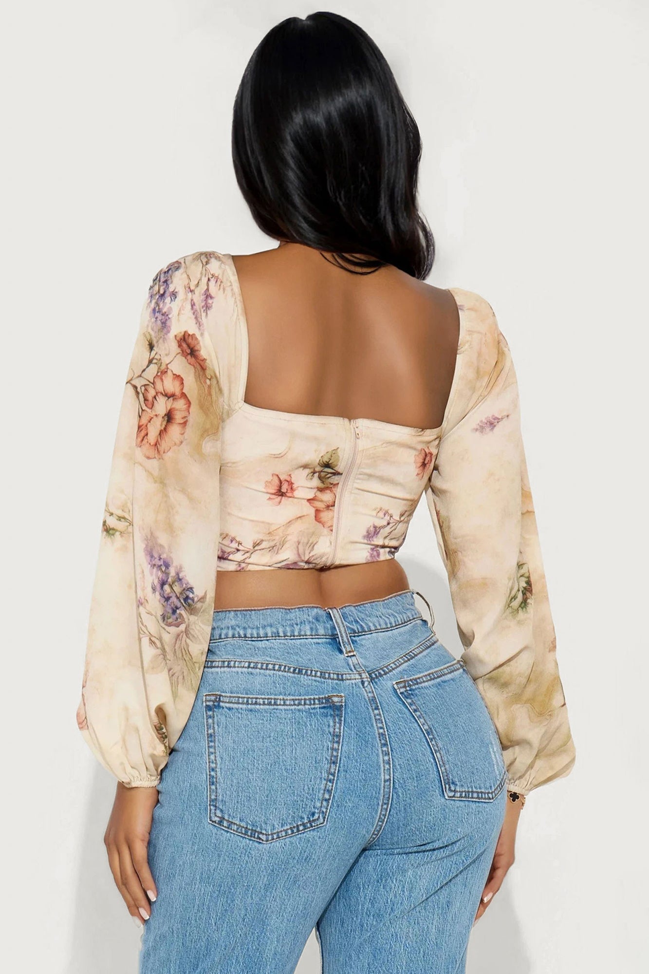 Our Little Secret Lace Up Floral Blouse - Taupe/combo