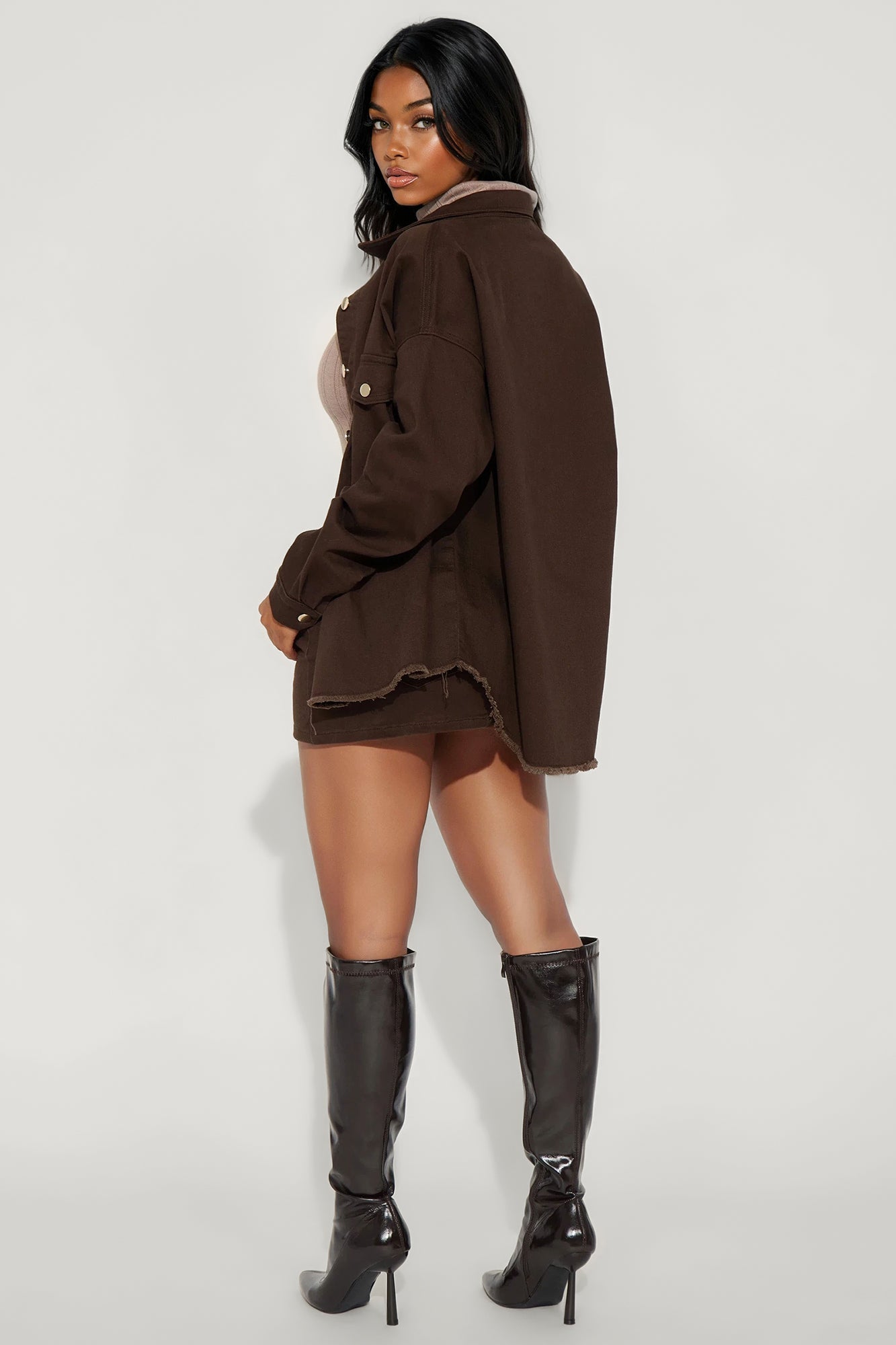 Aim To Please Stretch Twill Skirt Set - Chocolate