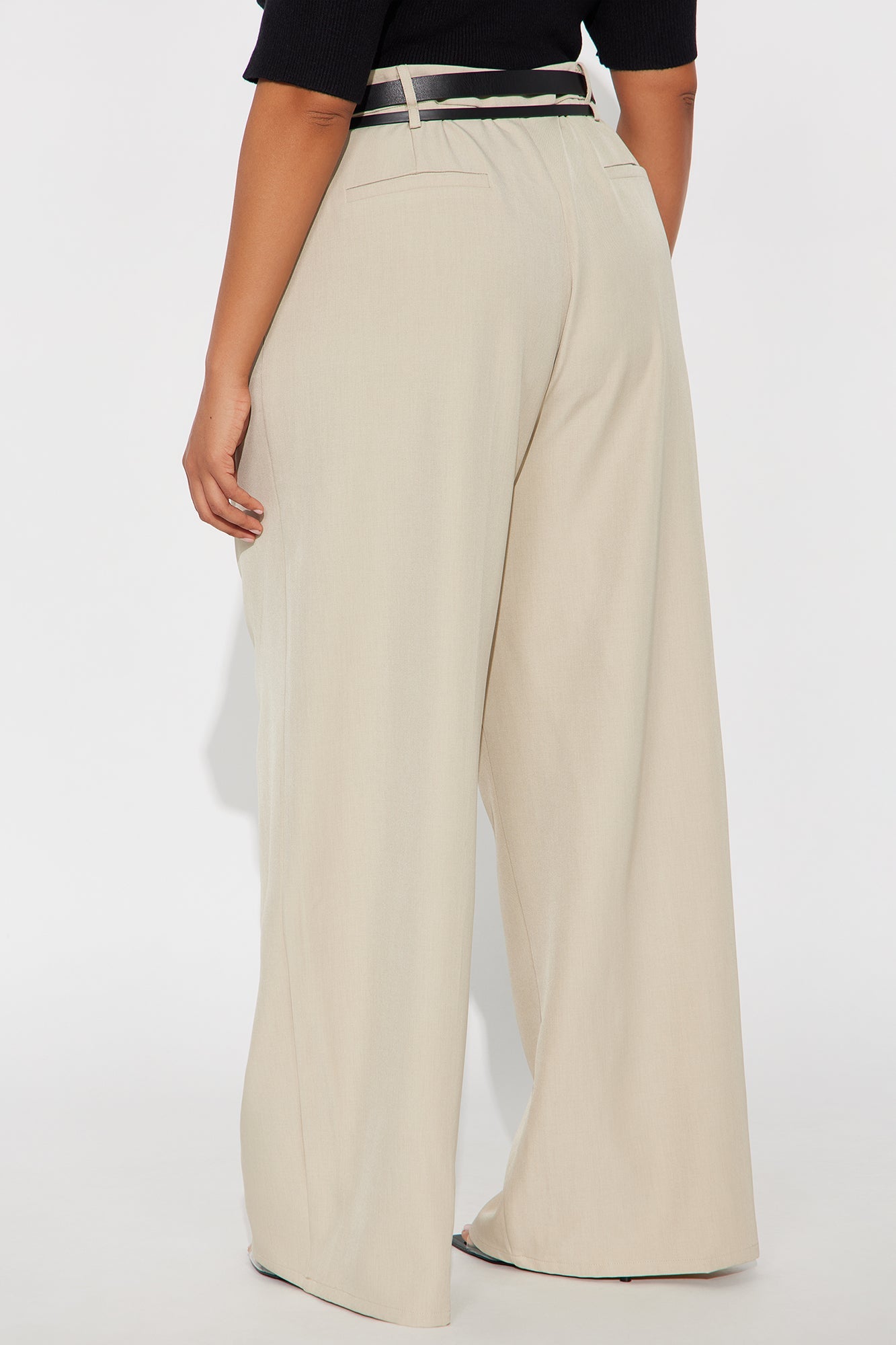 Geraldine Belted Wide Leg Trousers 33″ - Stone