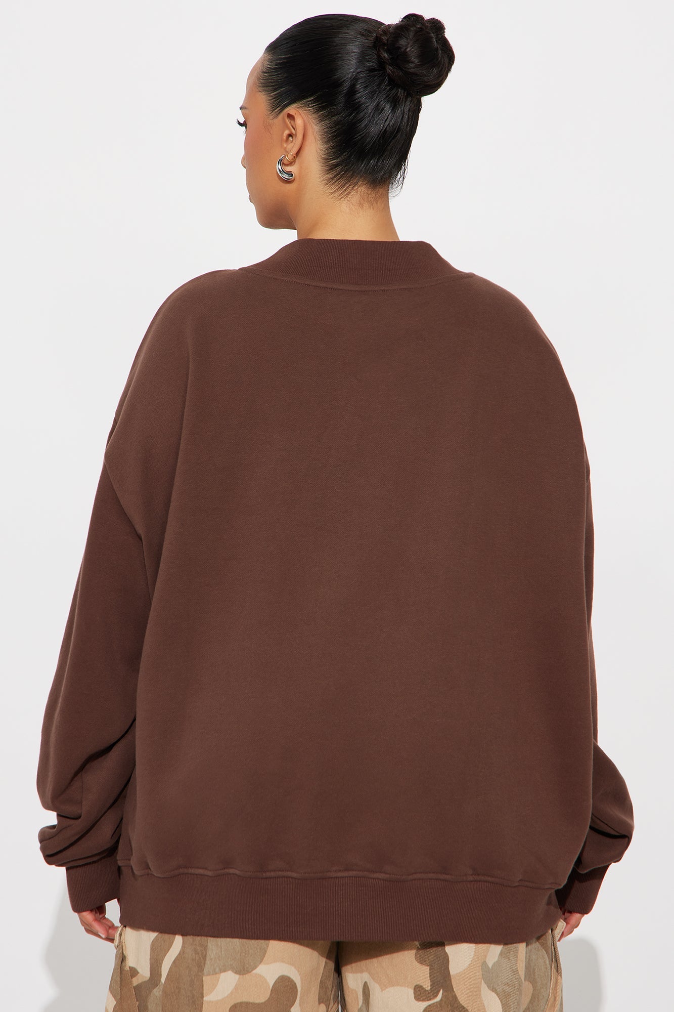 California Mock Neck Oversized Sweatshirt - Brown