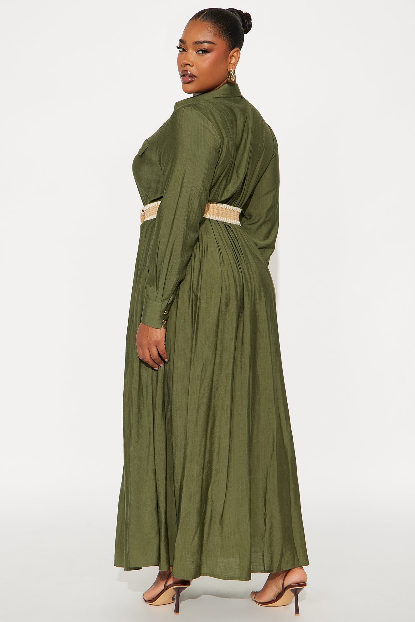Laurel Linen Long Sleeve Maxi Shirt Dress - Olive