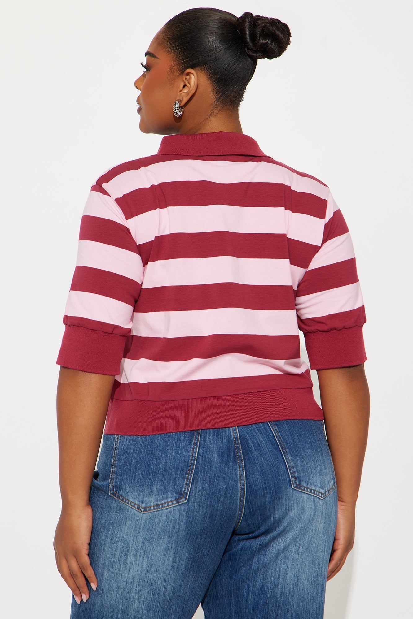 Kiko Short Sleeve Striped Polo Top - Burgundy/combo