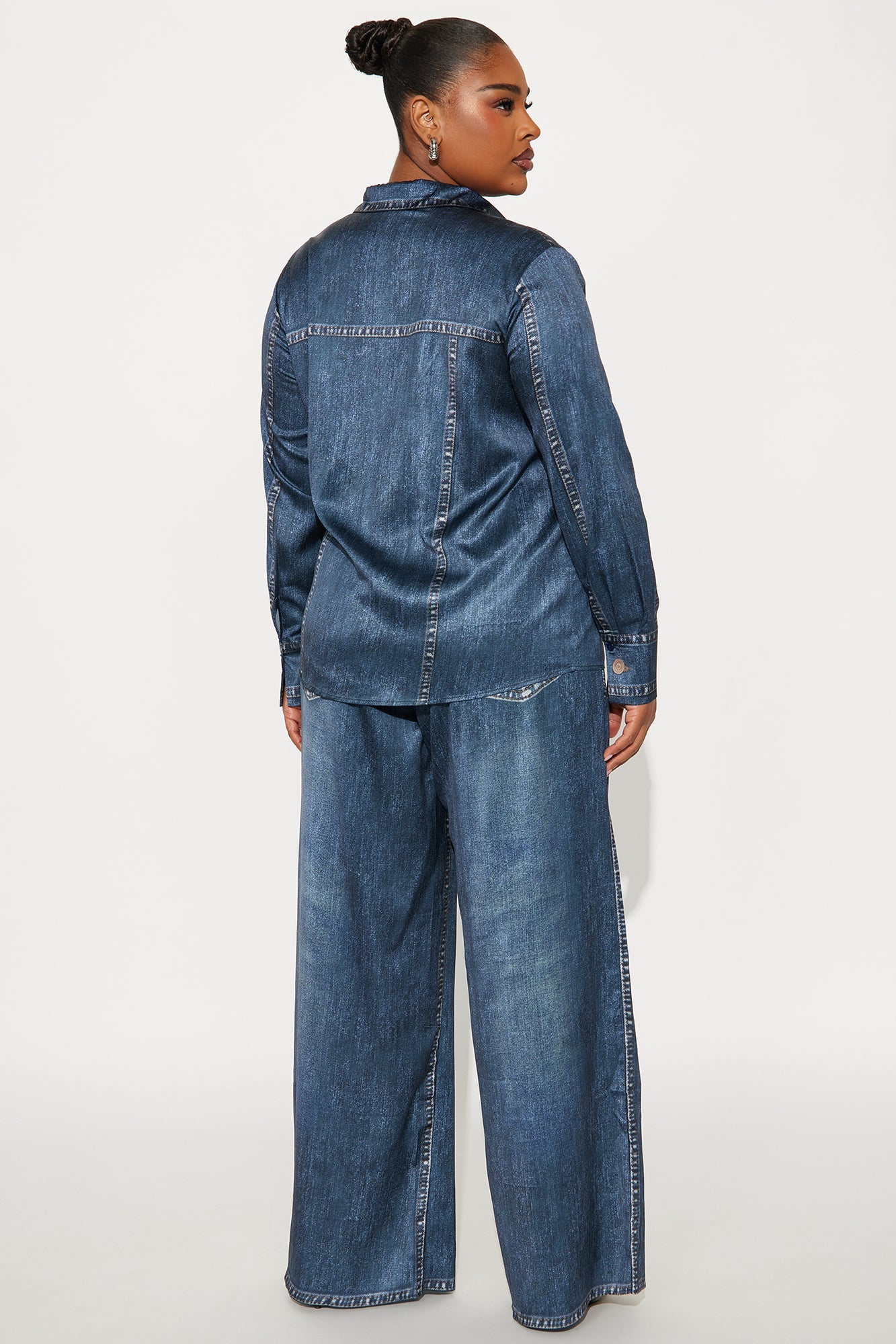 Denim Muse Satin Pant Set - Denim