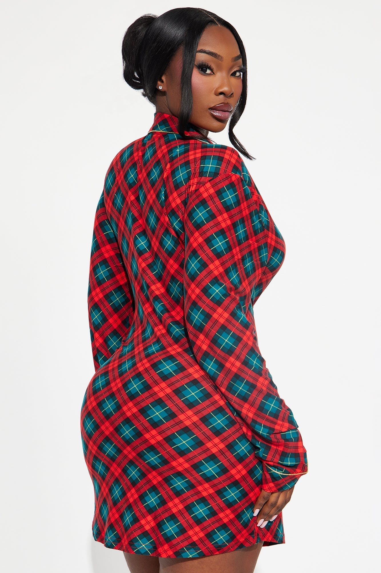 FaLaLa Embroidered Glitter Long Sleeve PJ Sleep Shirt - Red/combo