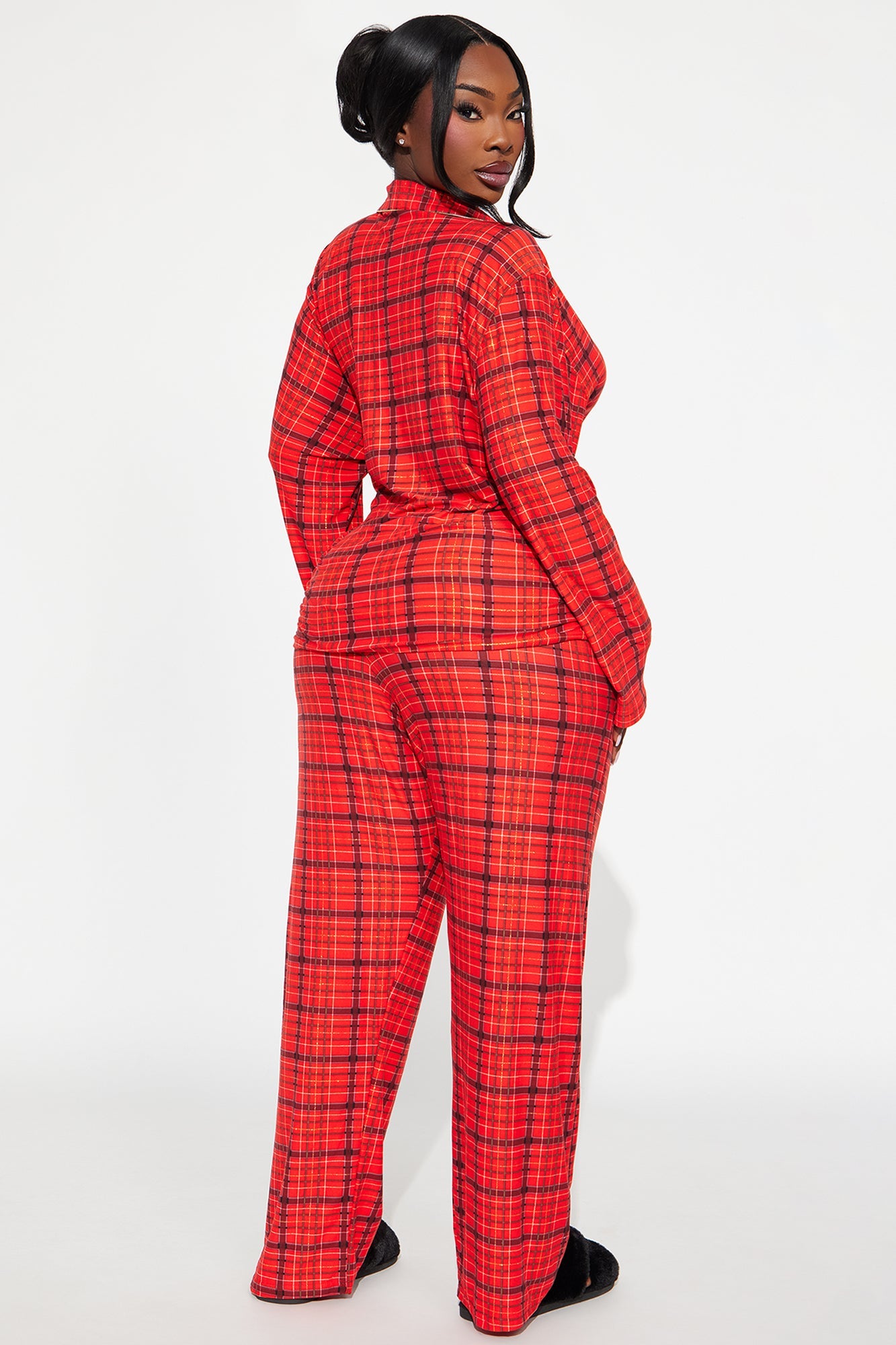 Santa Baby Embroidered Glitter Long Sleeve PJ Pant Set - Red