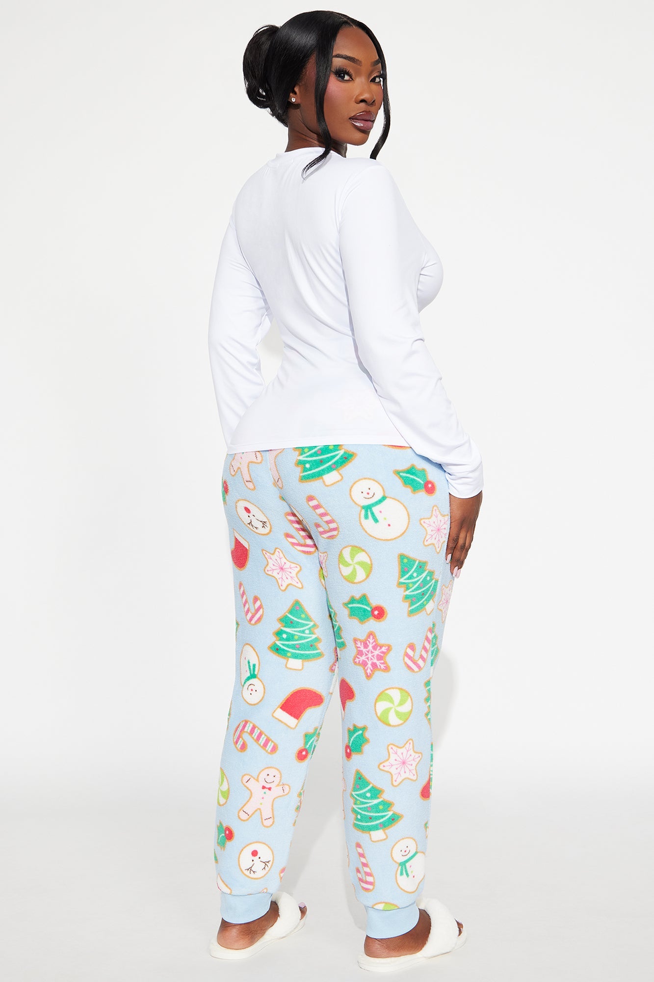 I Ate Santa's Cookies Long Sleeve Plush PJ Jogger Set - White/Blue