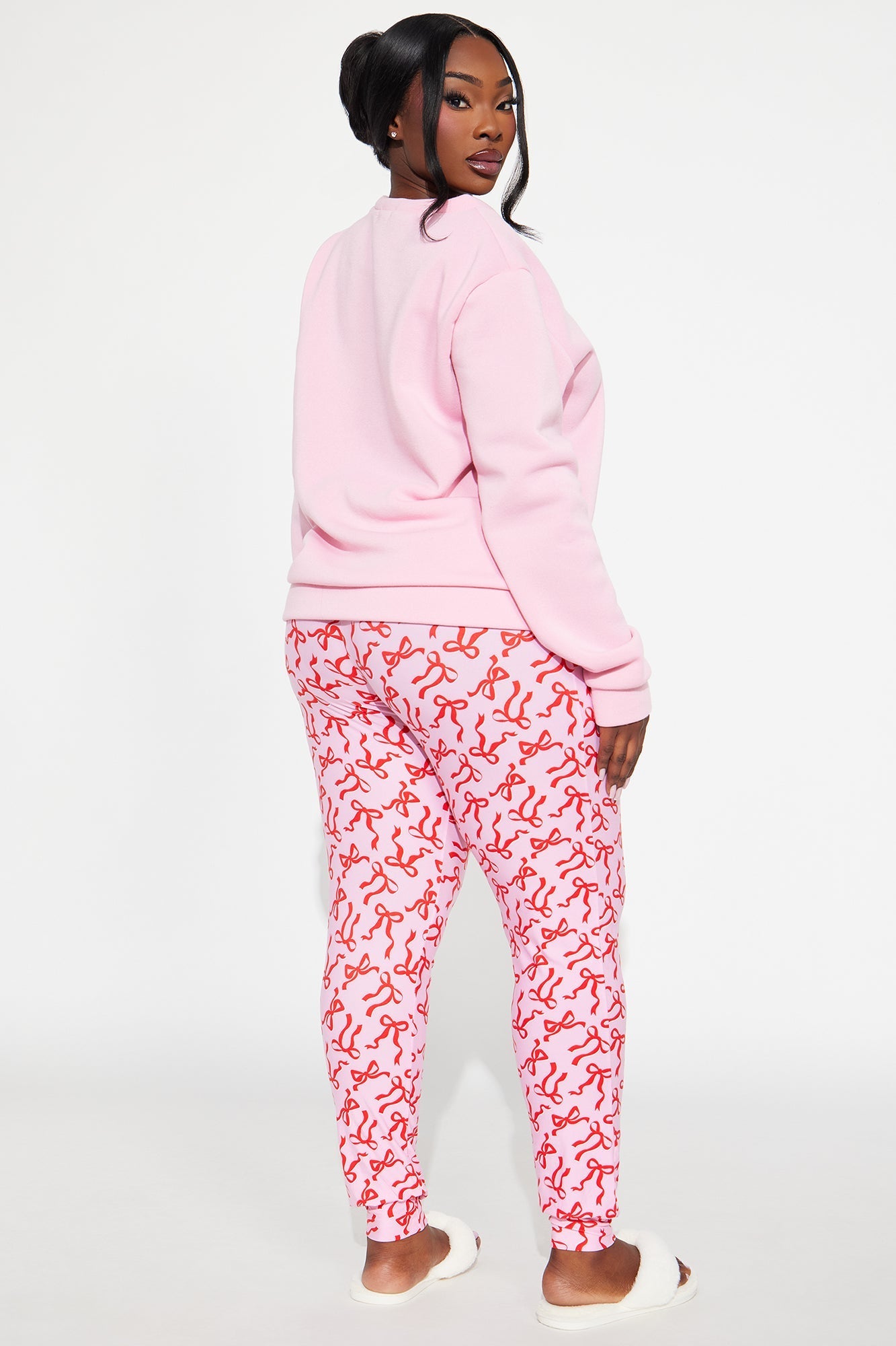 Santa's Credit Card Crew Neck PJ Jogger Set - Pink/combo