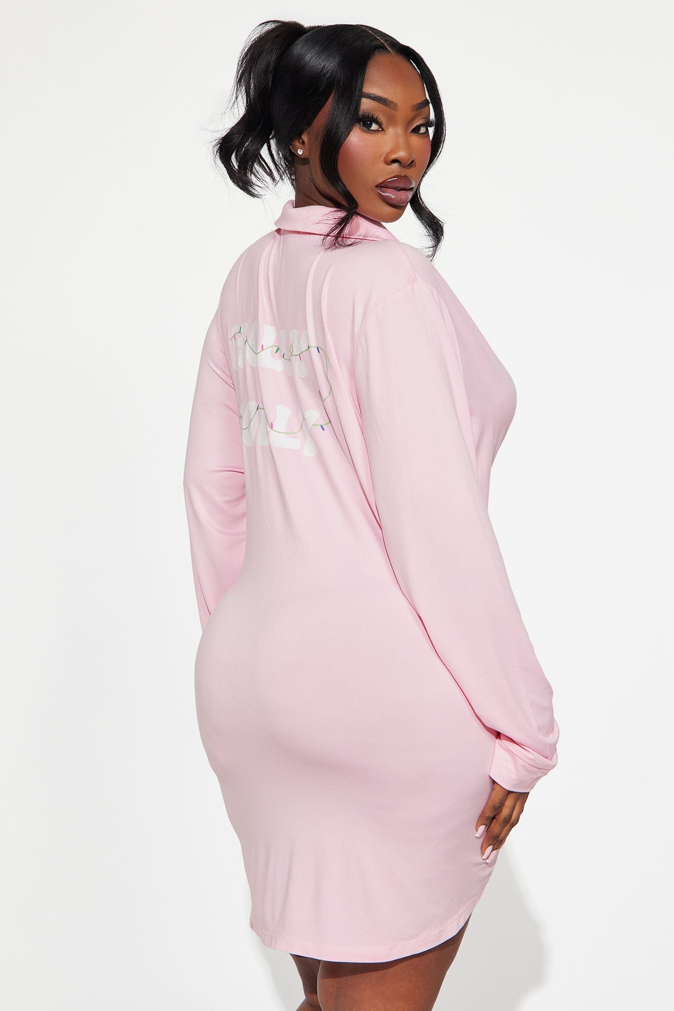 Holly Jolly Long Sleeve PJ Sleep Shirt - Pink