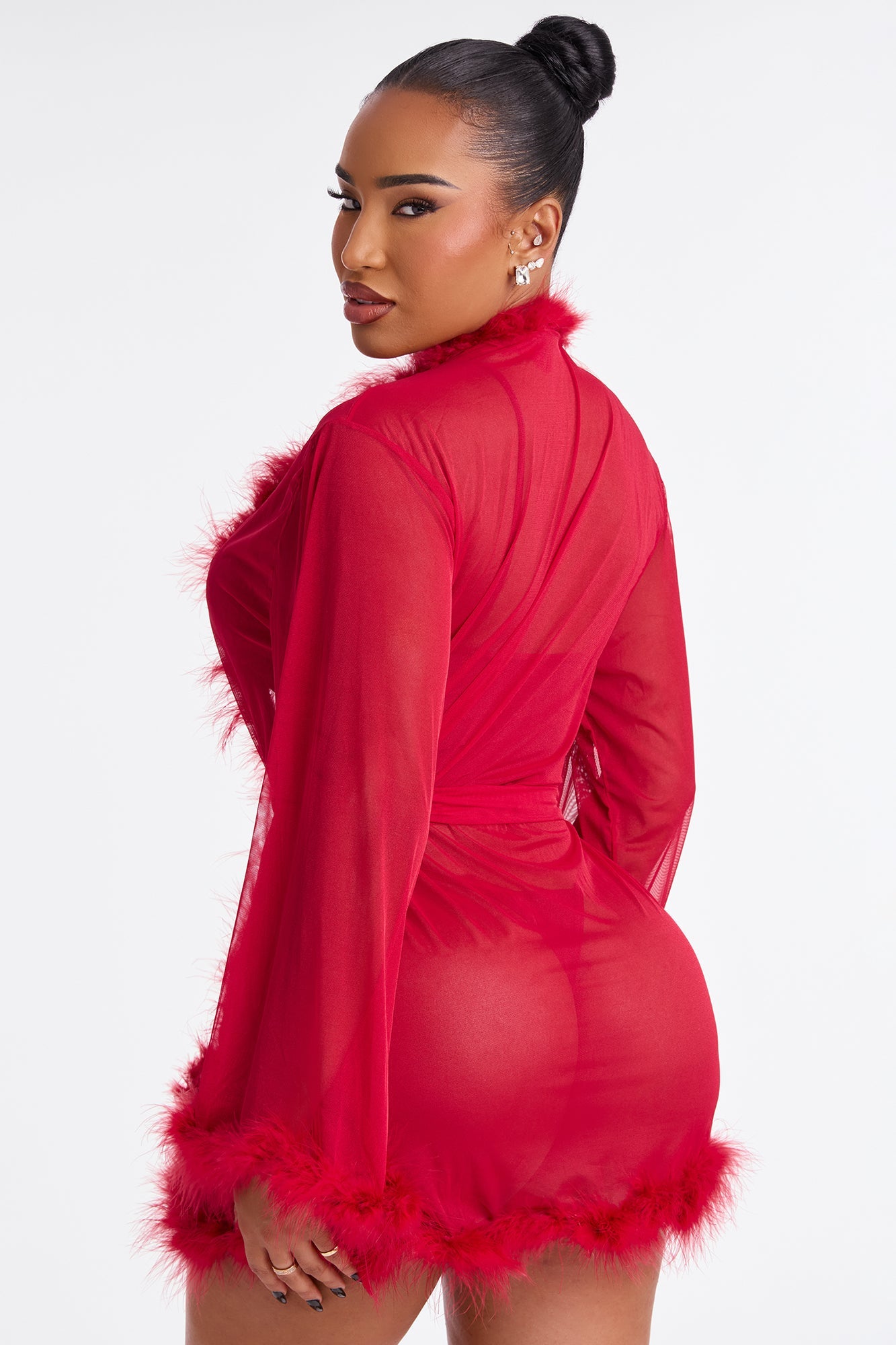 Private Access Mesh Short Robe - Wine