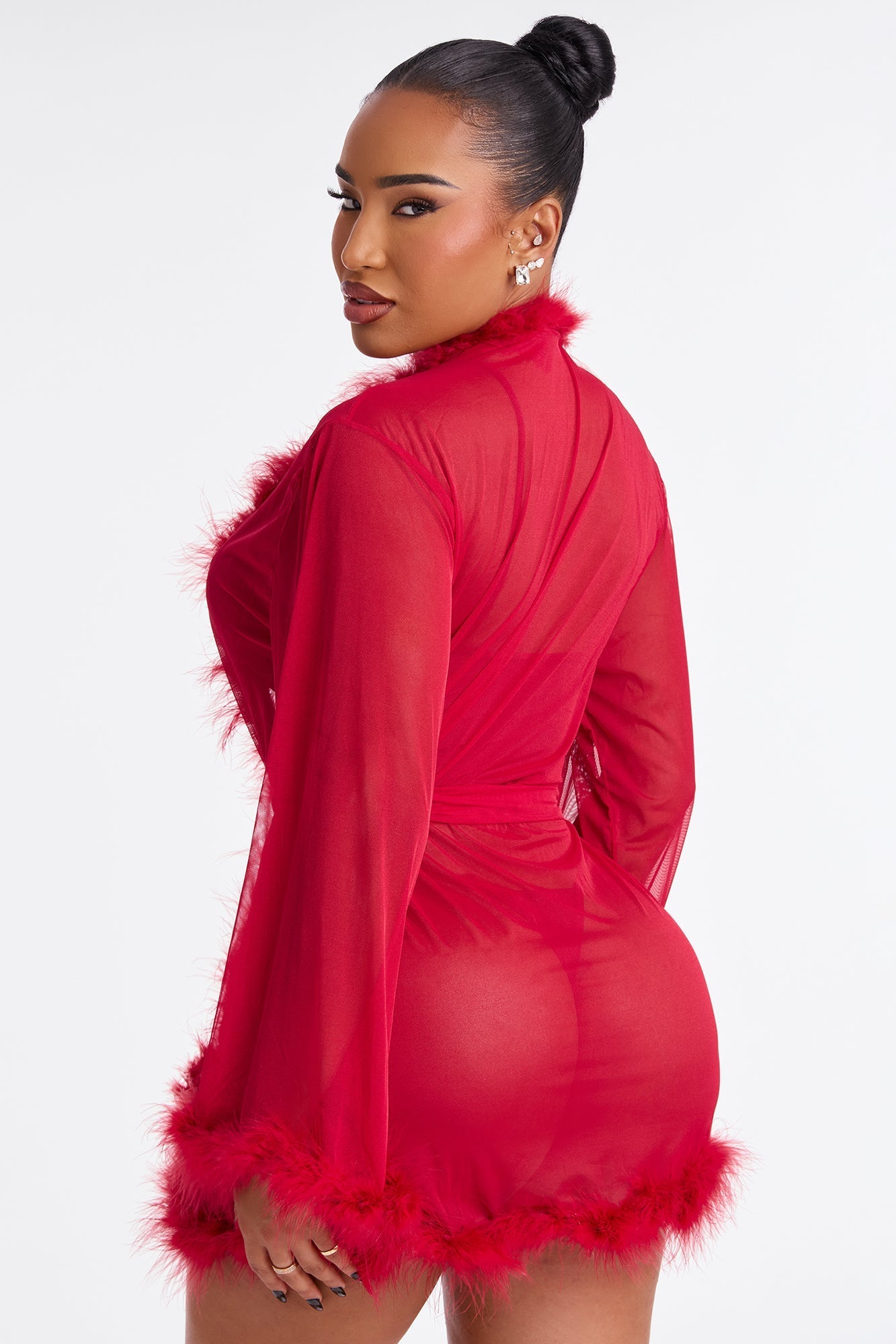 Private Access Mesh Short Robe - Wine